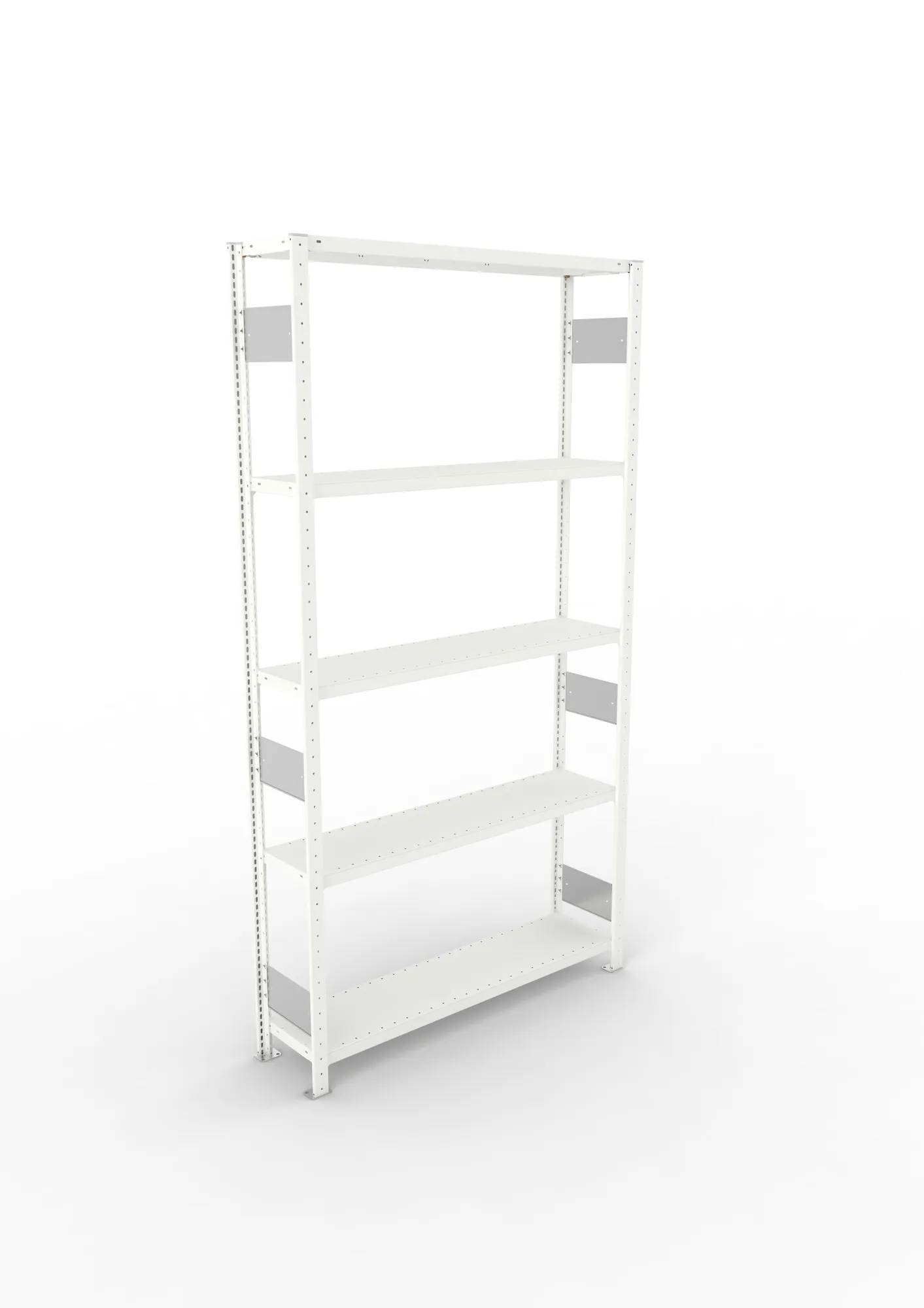 META CLIP S3, Fachbodenregal, Grundregal, 2500 x 1300 x 300 mm, Fachlast 230 kg, 5 Ebenen, Längsriegel, RAL 7035 – Ansicht von oben