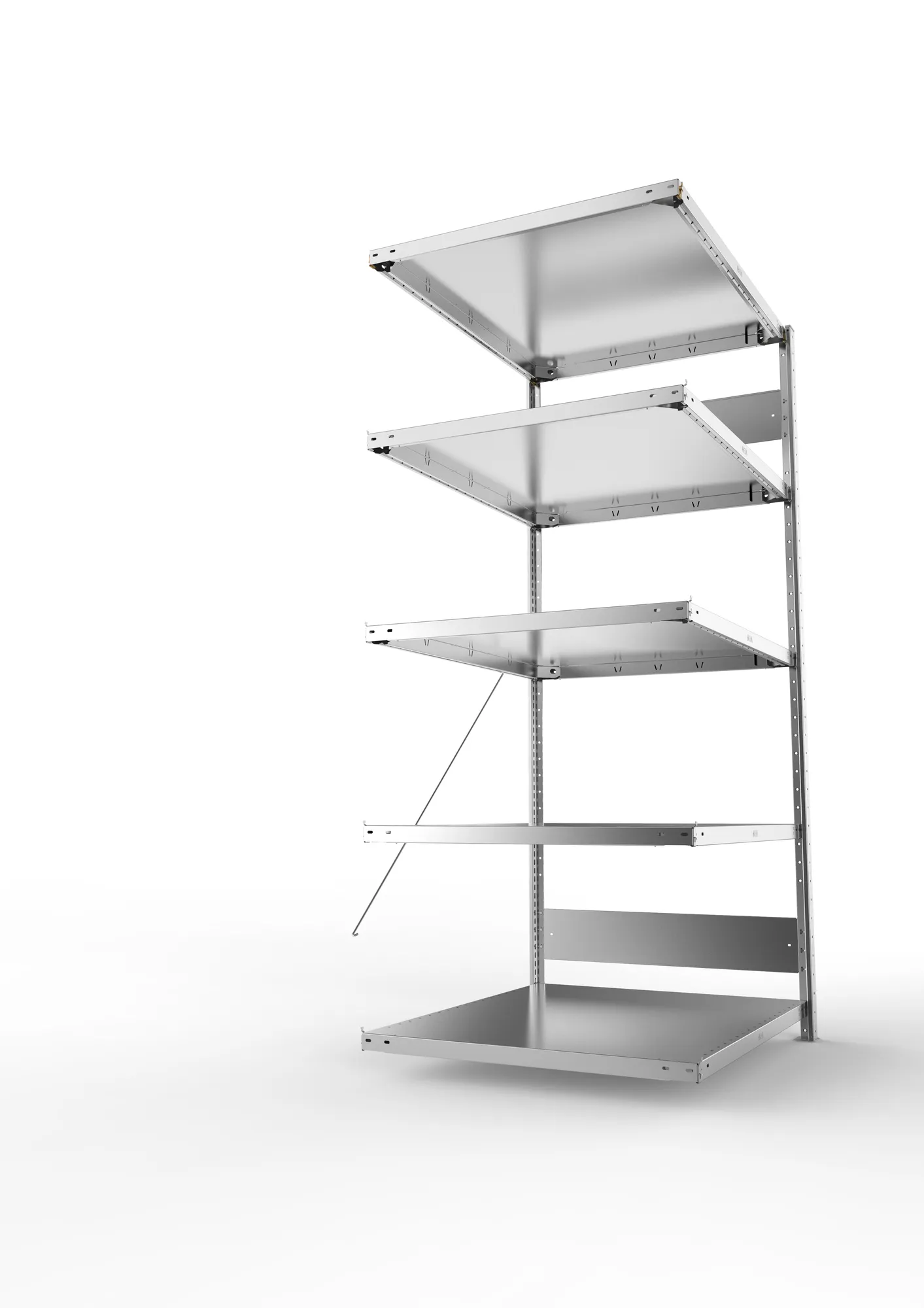 META CLIP S3, Fachbodenregal, Anbauregal, 2000 x 1000 x 800 mm, Fachlast 230 kg, 5 Ebenen, verzinkt – Seitenansicht