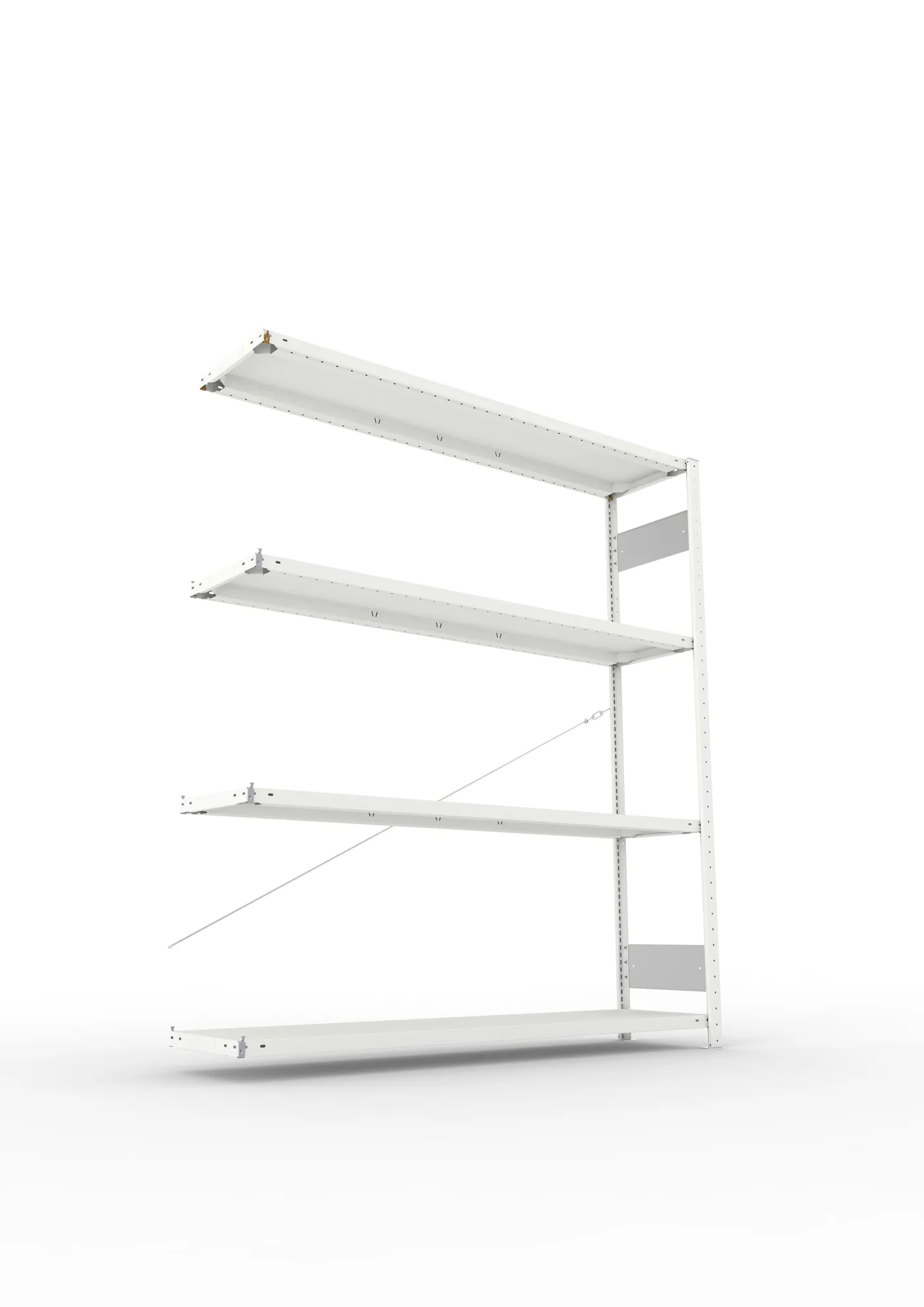 META CLIP S3, Fachbodenregal, Anbauregal, 2000 x 1700 x 400 mm, Fachlast 200 kg, 4 Ebenen, RAL 7035 – Ansicht von unten