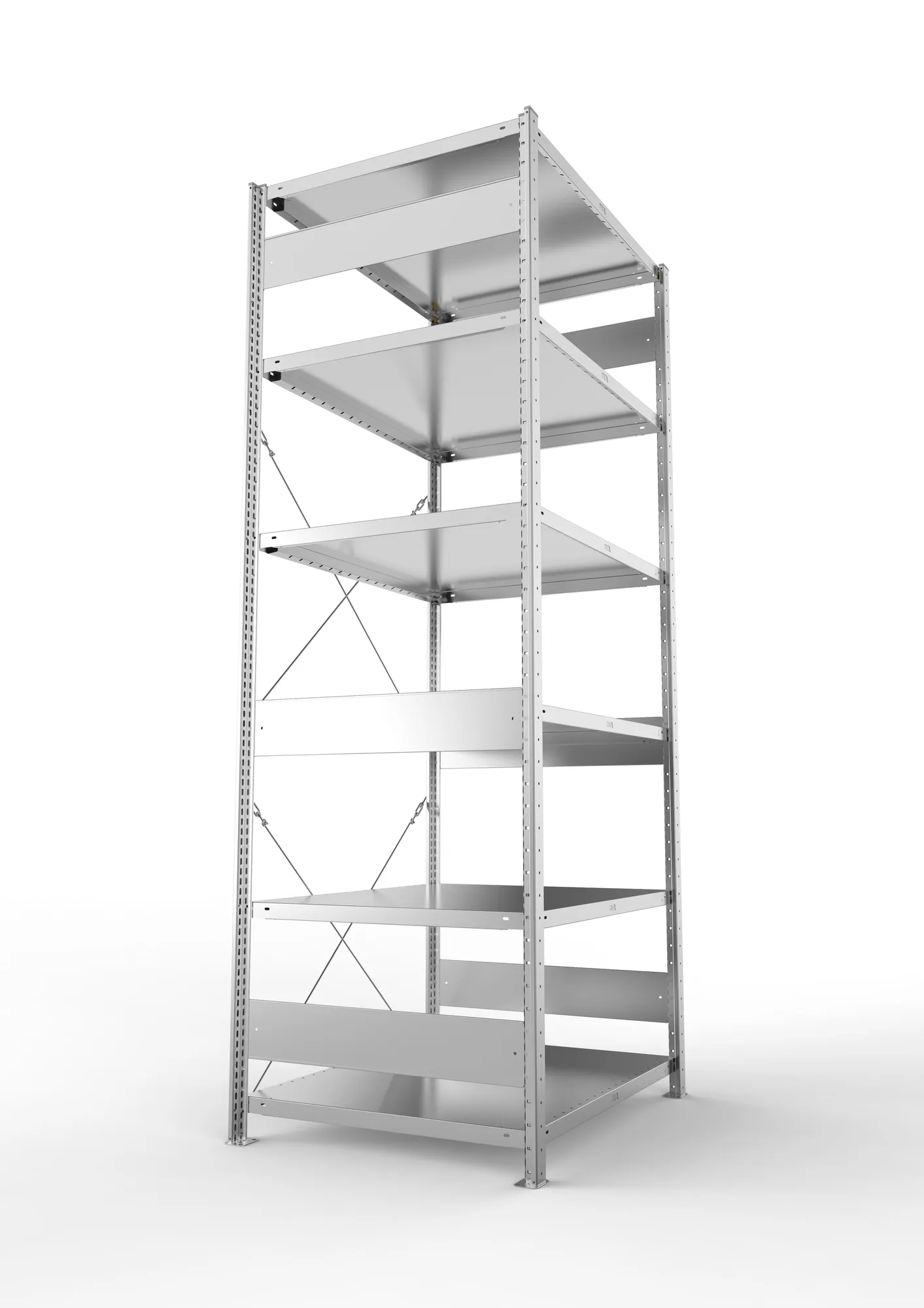 META CLIP, Fachbodenregal, Grundregal, 2500 x 1000 x 800 mm, Fachlast 230 kg, 6 Ebenen, verzinkt – Seitenansicht