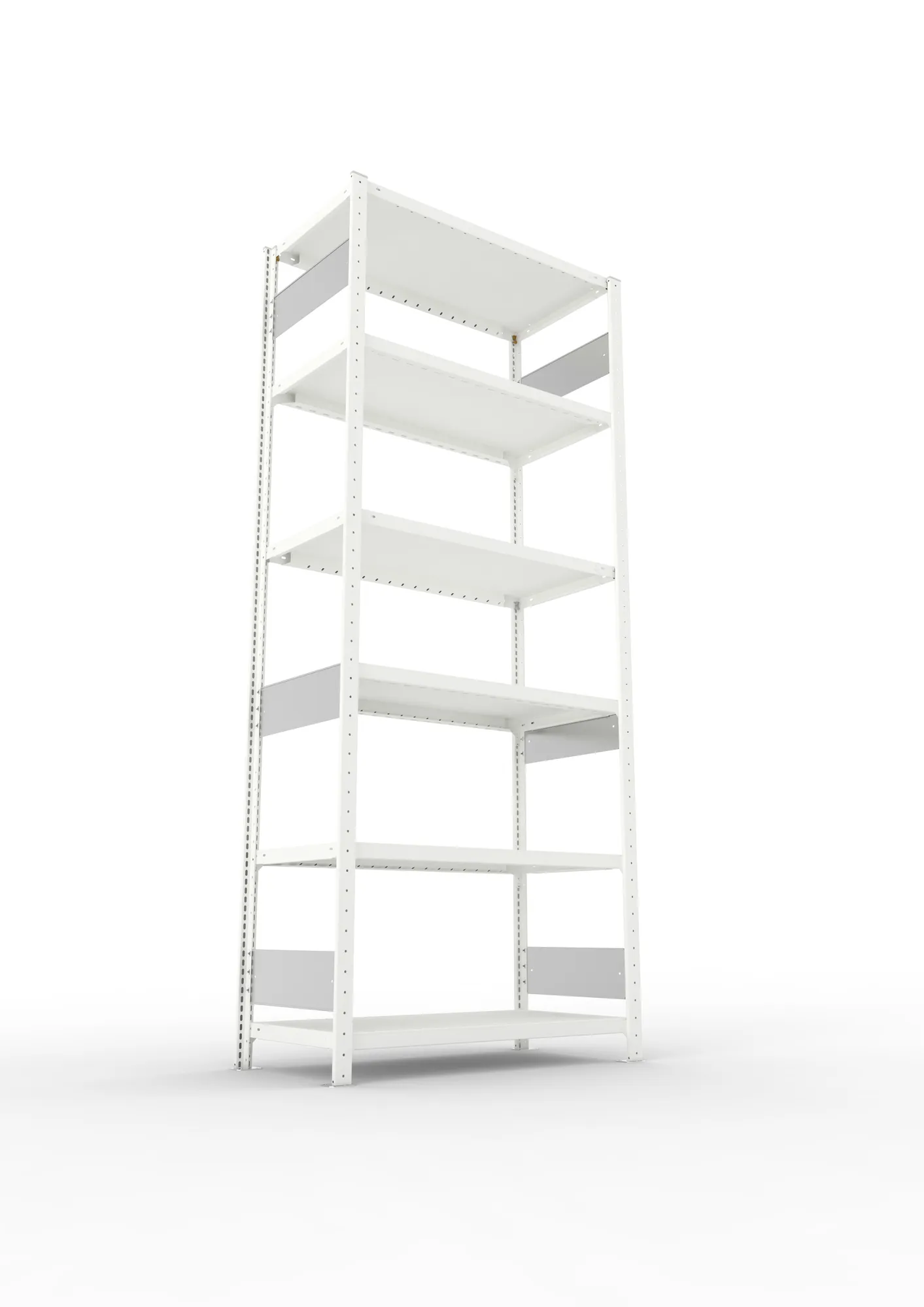 META CLIP S3, Fachbodenregal, Grundregal, 2500 x 1000 x 500 mm, Fachlast 230 kg, 6 Ebenen, Längsriegel, RAL 7035 – Ansicht von unten
