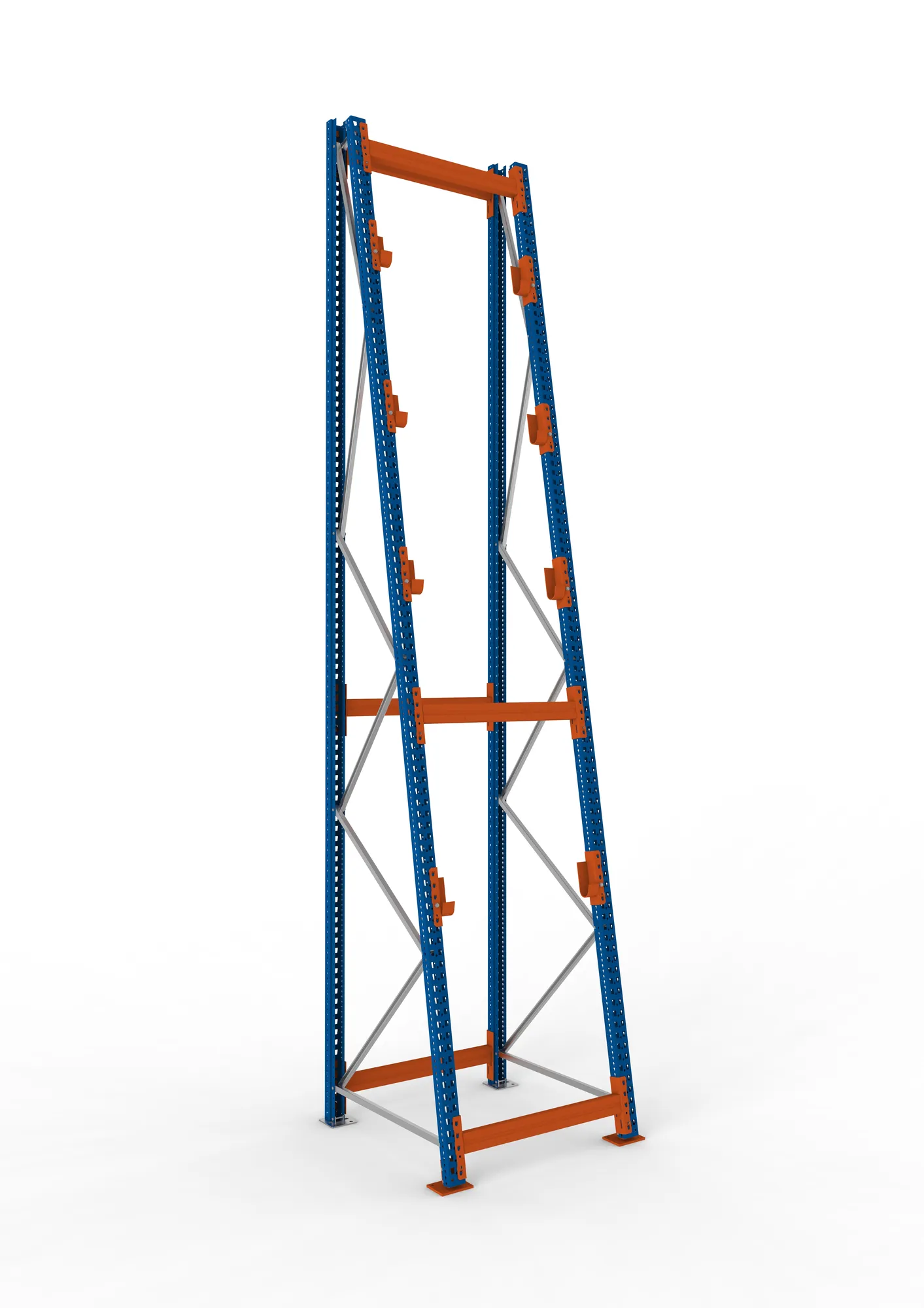 META MULTIPAL, Kabeltrommelregal, Grundregal, 4900 x 900 x 1100 mm, Feldlast 3000 kg, 4 Ebenen, Typ 3/A-Ständer, RAL 5010 – Ansicht in Blickhöhe