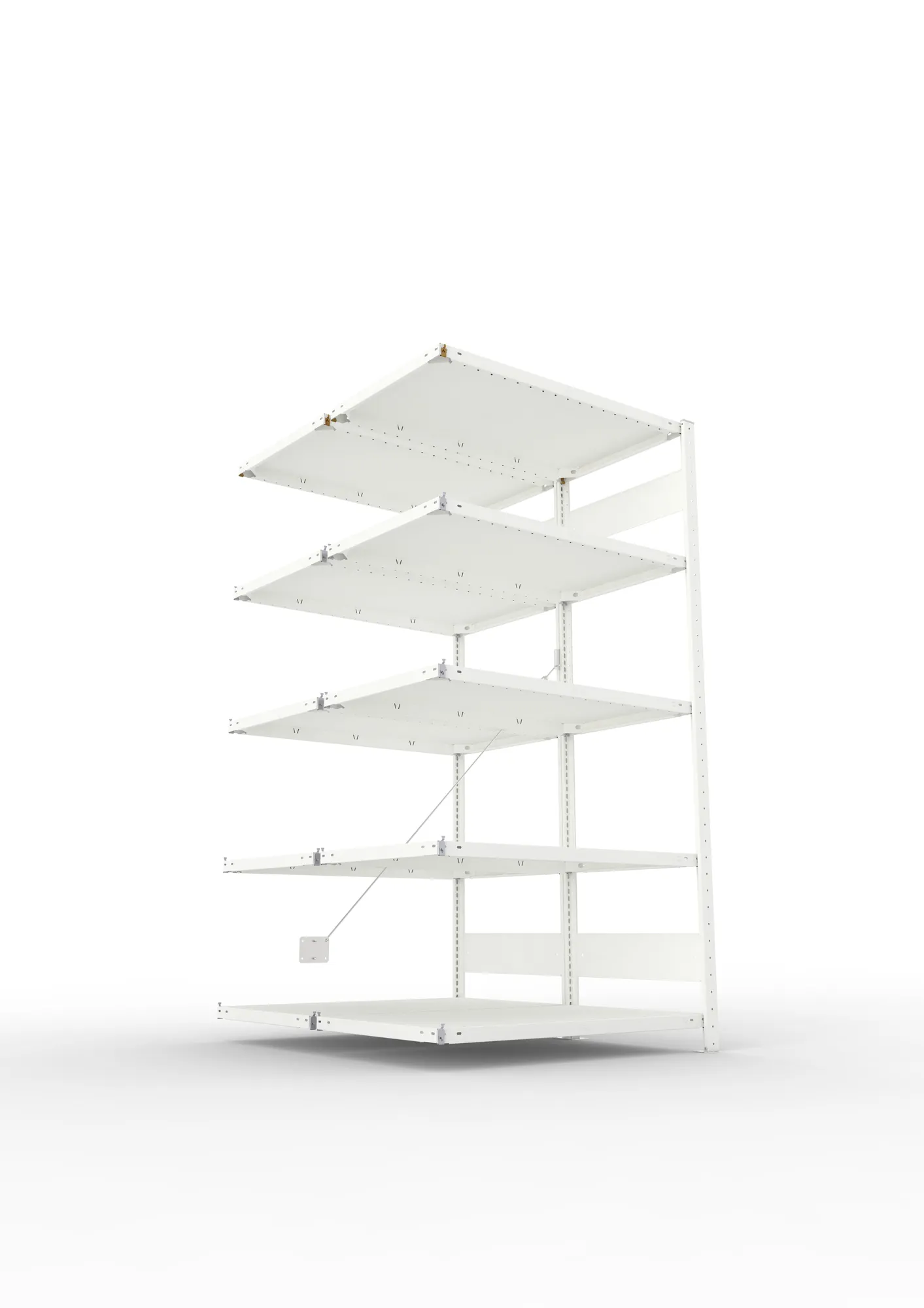 META CLIP, Fachbodenregal, Doppel-Anbauregal, 2000 x 1000 x 600 mm, Fachlast 150 kg, 5 Ebenen, RAL 7035 – Ansicht von unten