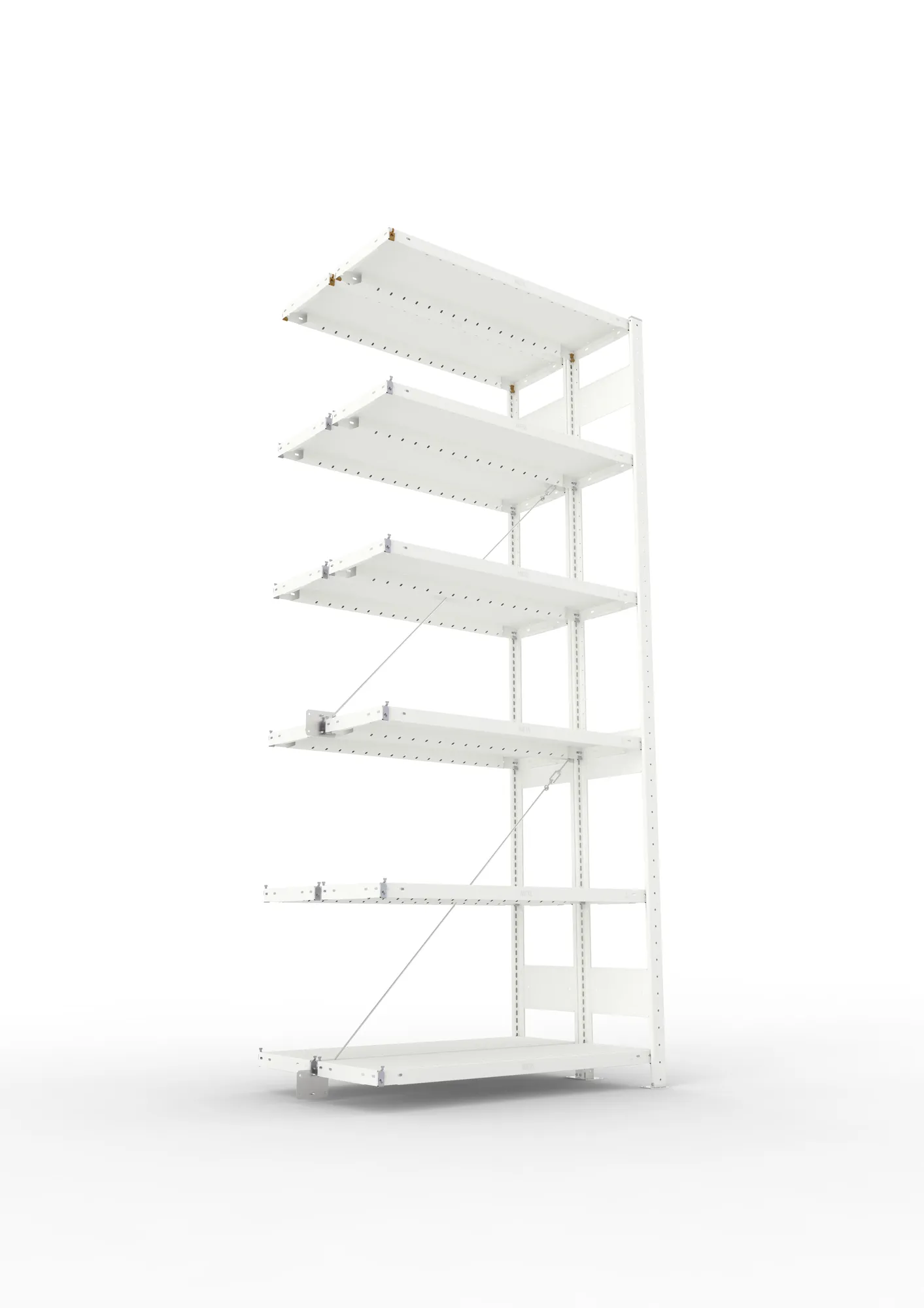 META CLIP, Fachbodenregal, Doppel-Anbauregal, 2500 x 1000 x 300 mm, Fachlast 230 kg, 6 Ebenen, RAL 7035 – Ansicht von unten