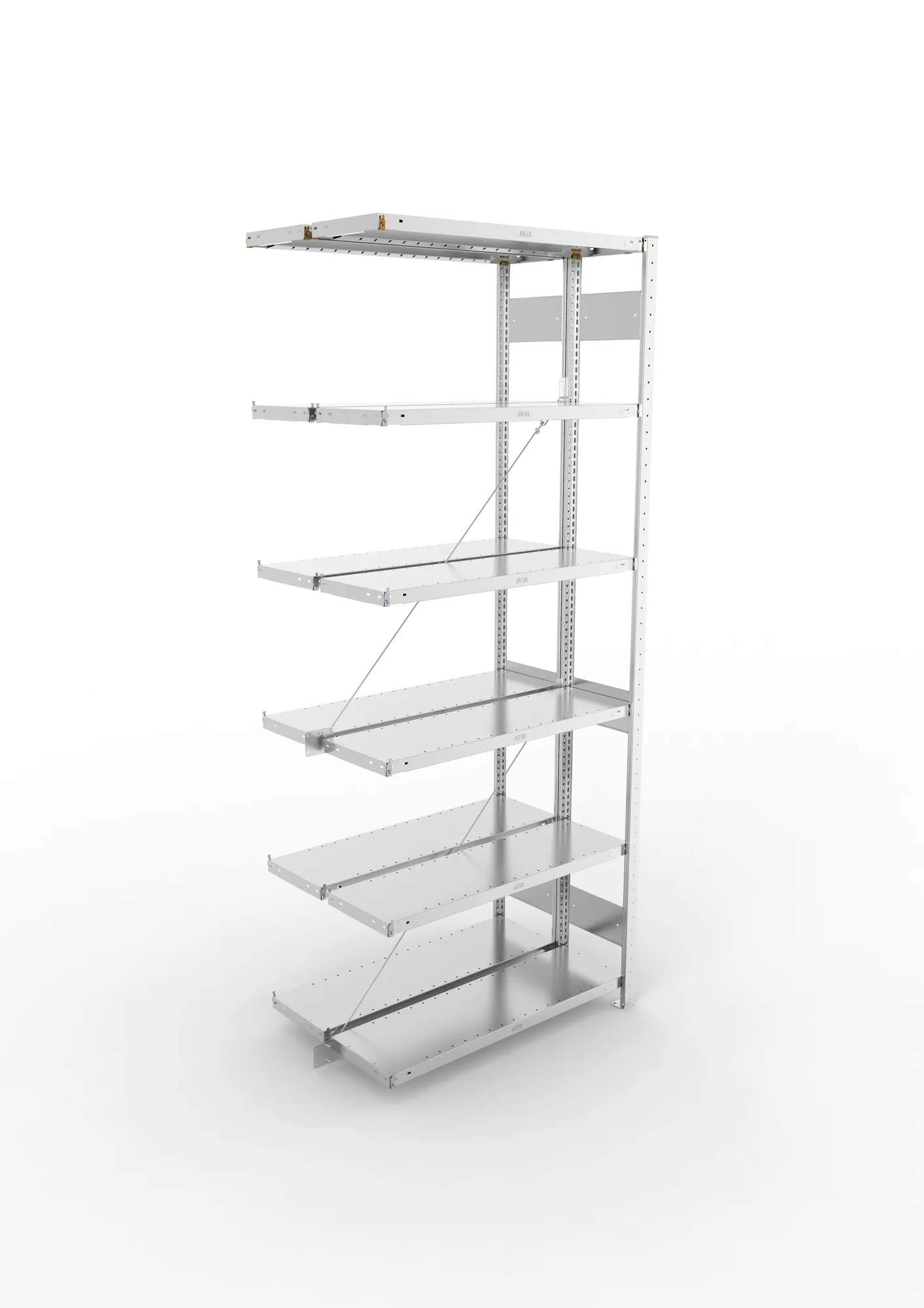 META CLIP, Fachbodenregal, Doppel-Anbauregal, 2500 x 1000 x 300 mm, Fachlast 230 kg, 6 Ebenen, verzinkt – Ansicht von oben