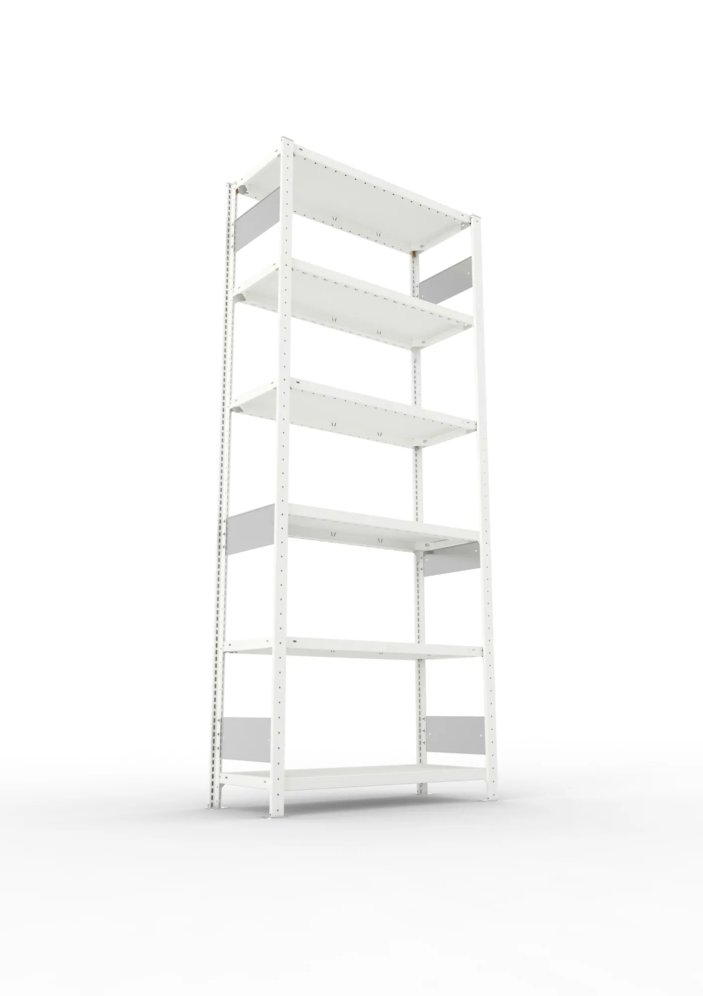 META CLIP S3, Fachbodenregal, Grundregal, 2500 x 1000 x 400 mm, Fachlast 150 kg, 6 Ebenen, Längsriegel, RAL 7035 – Ansicht von unten