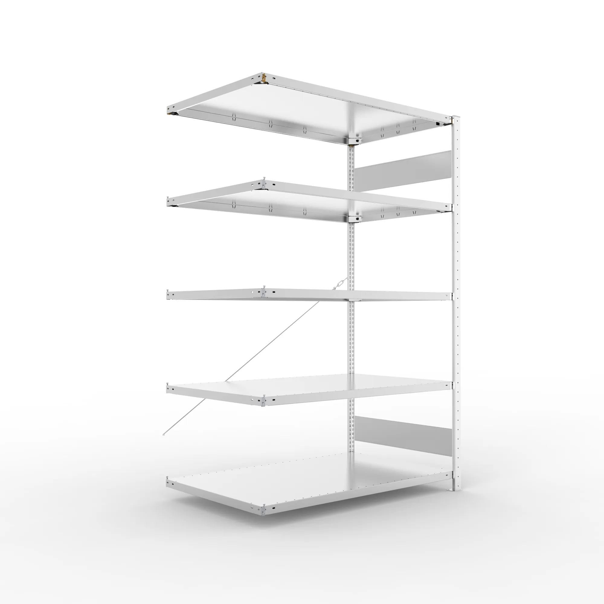 META CLIP S3, Fachbodenregal, Anbauregal, 2000 x 1300 x 800 mm, Fachlast 230 kg, 5 Ebenen, verzinkt – Ansicht in Blickhöhe