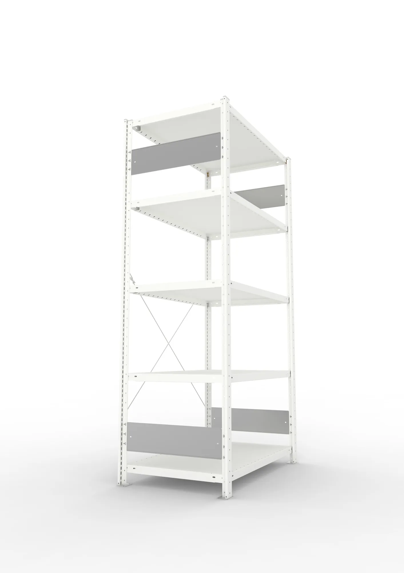 META CLIP S3, Fachbodenregal, Grundregal, 2000 x 1000 x 600 mm, Fachlast 230 kg, 5 Ebenen, RAL 7035 – Seitenansicht