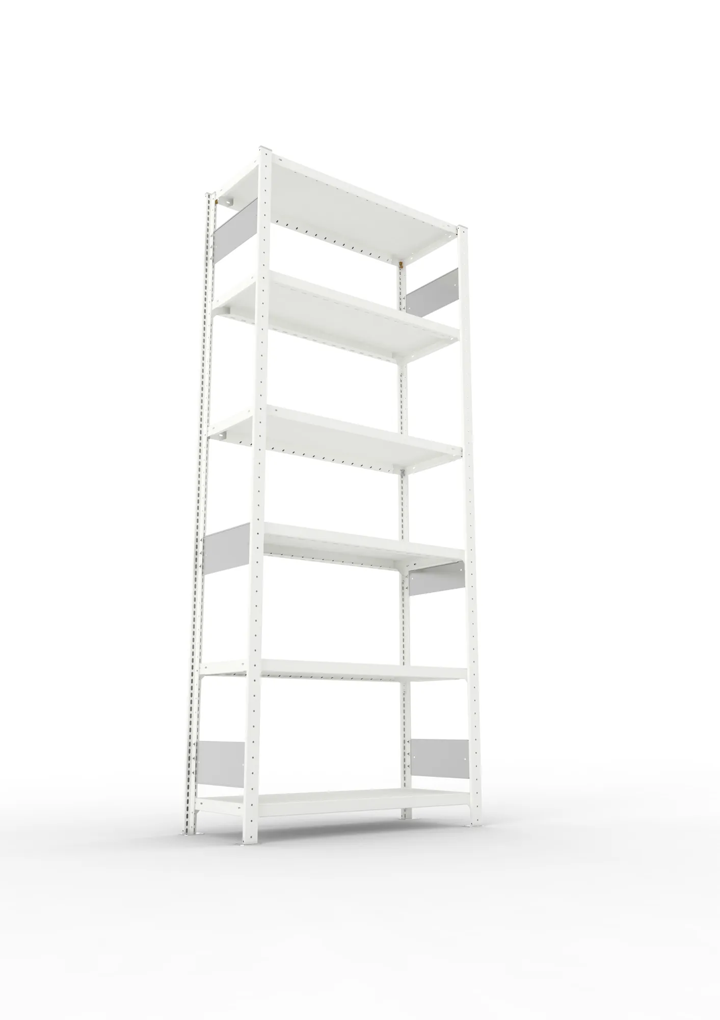 META CLIP S3, Fachbodenregal, Grundregal, 2500 x 1000 x 400 mm, Fachlast 230 kg, 6 Ebenen, Längsriegel, RAL 7035 – Ansicht von unten