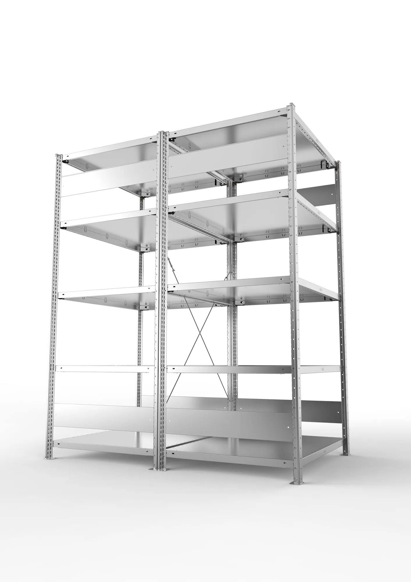 META CLIP, Fachbodenregal, Doppel-Grundregal, 2000 x 1000 x 800 mm, Fachlast 230 kg, 5 Ebenen, verzinkt – Seitenansicht
