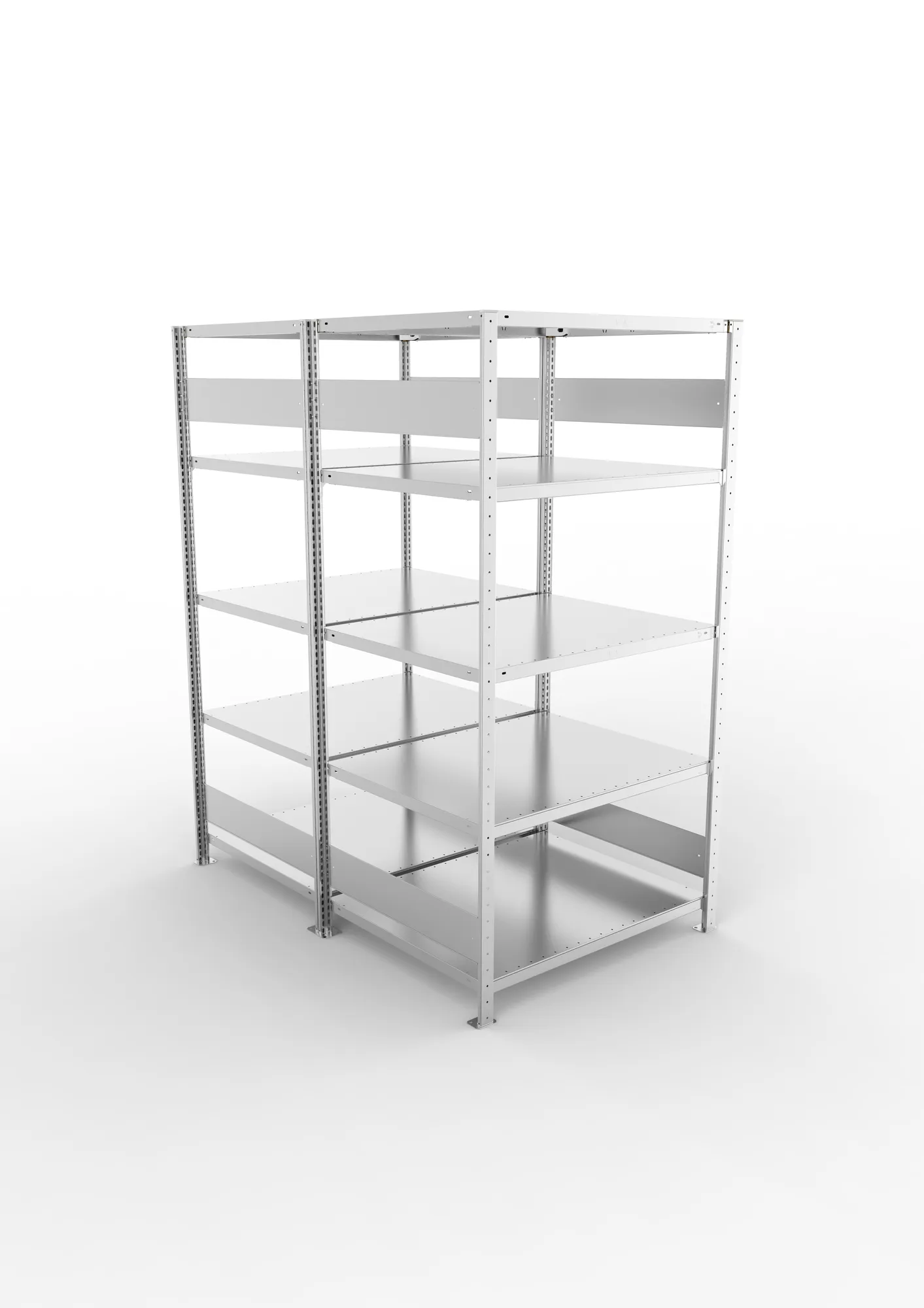 META CLIP S3, Fachbodenregal, Doppel-Grundregal, 2000 x 1000 x 800 mm, Fachlast 230 kg, 5 Ebenen, Längsriegel, verzinkt – Ansicht von oben