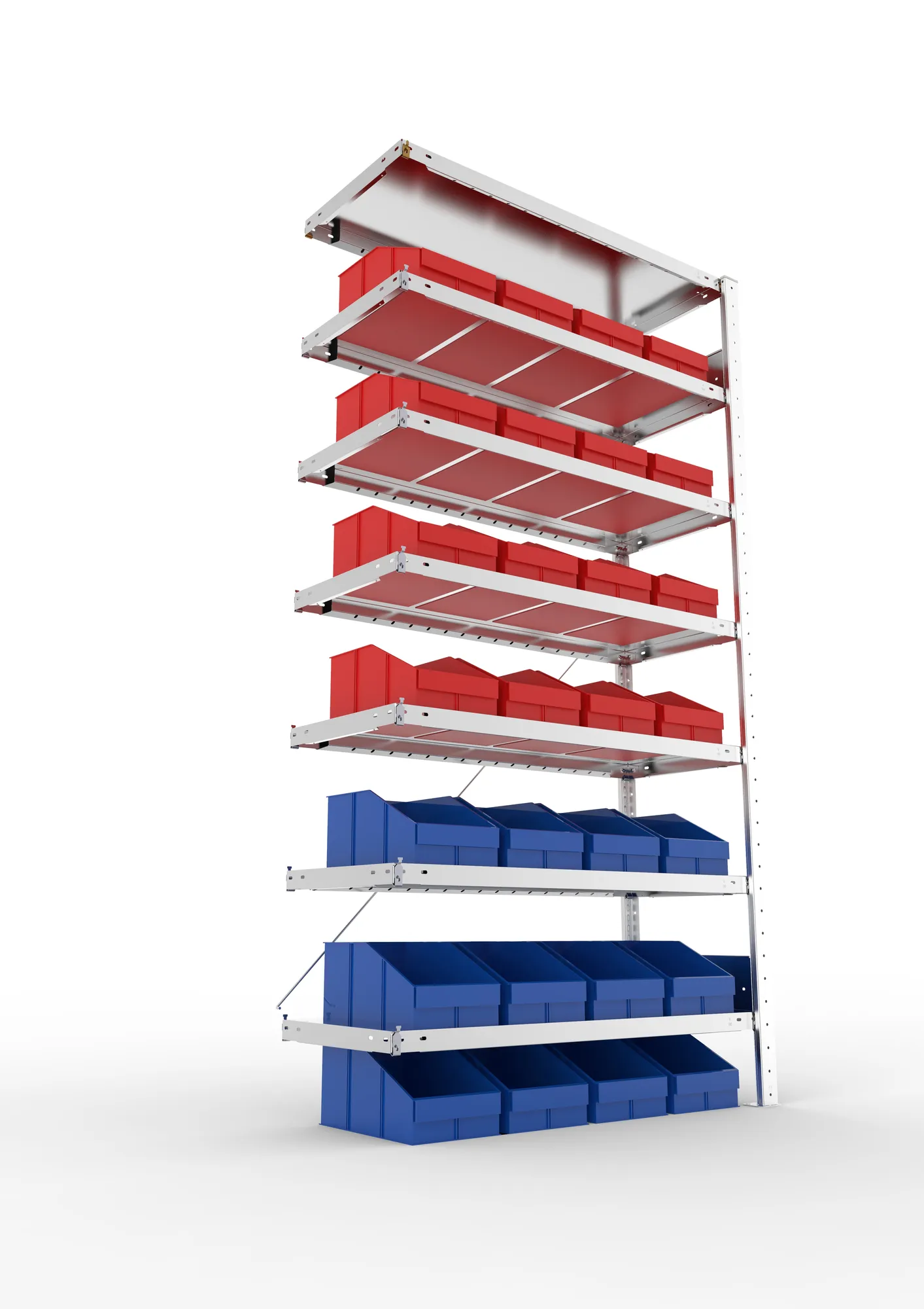 META CLIP S3, Sichtlagerkastenregal, Anbauregal, 2000 x 1000 x 400 mm, Fachlast 100 kg, 28 Sichtlagerkästen, 7 Ebenen, verzinkt – Ansicht von unten
