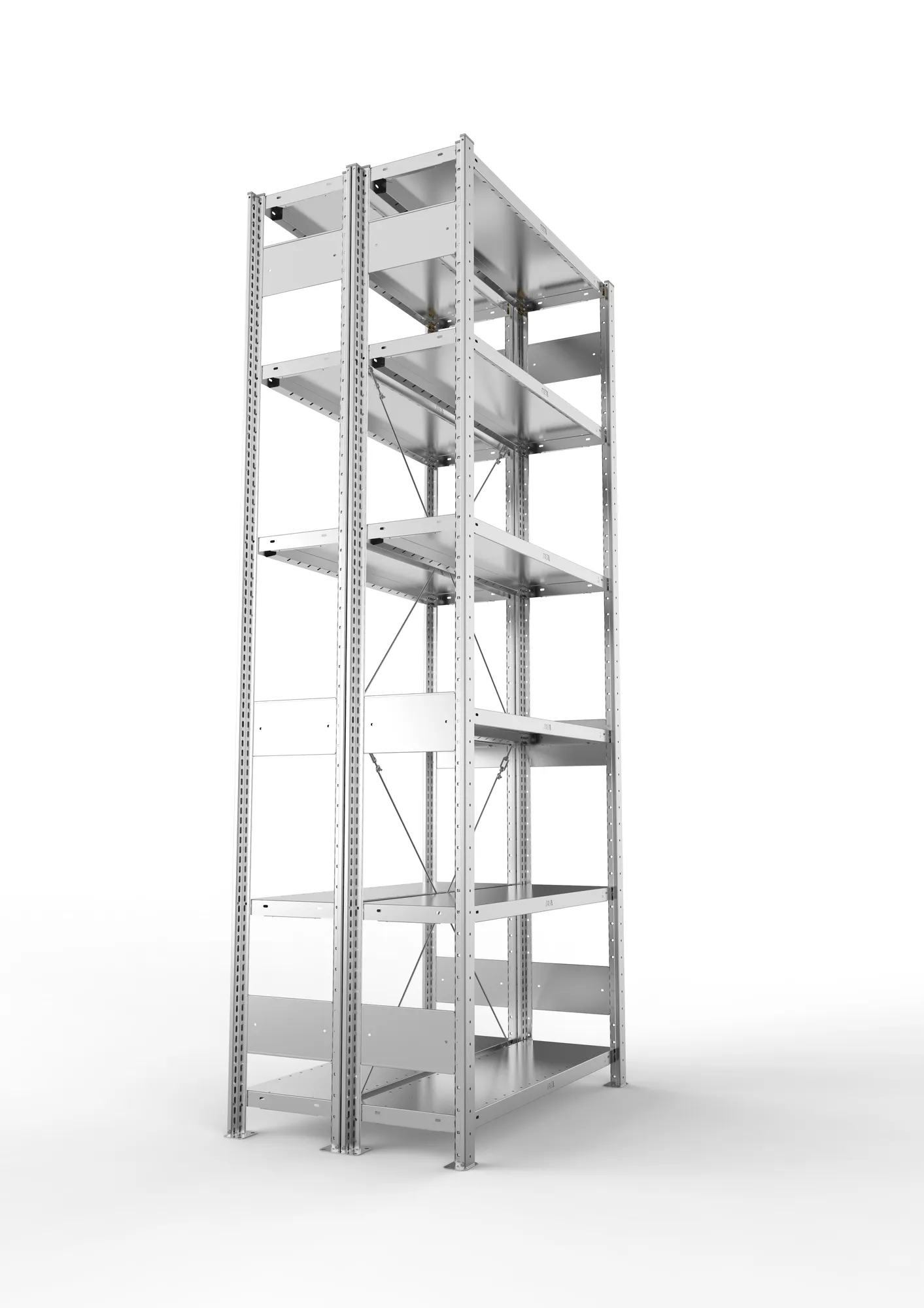 META CLIP, Fachbodenregal, Doppel-Grundregal, 2500 x 1000 x 300 mm, Fachlast 230 kg, 6 Ebenen, verzinkt – Seitenansicht