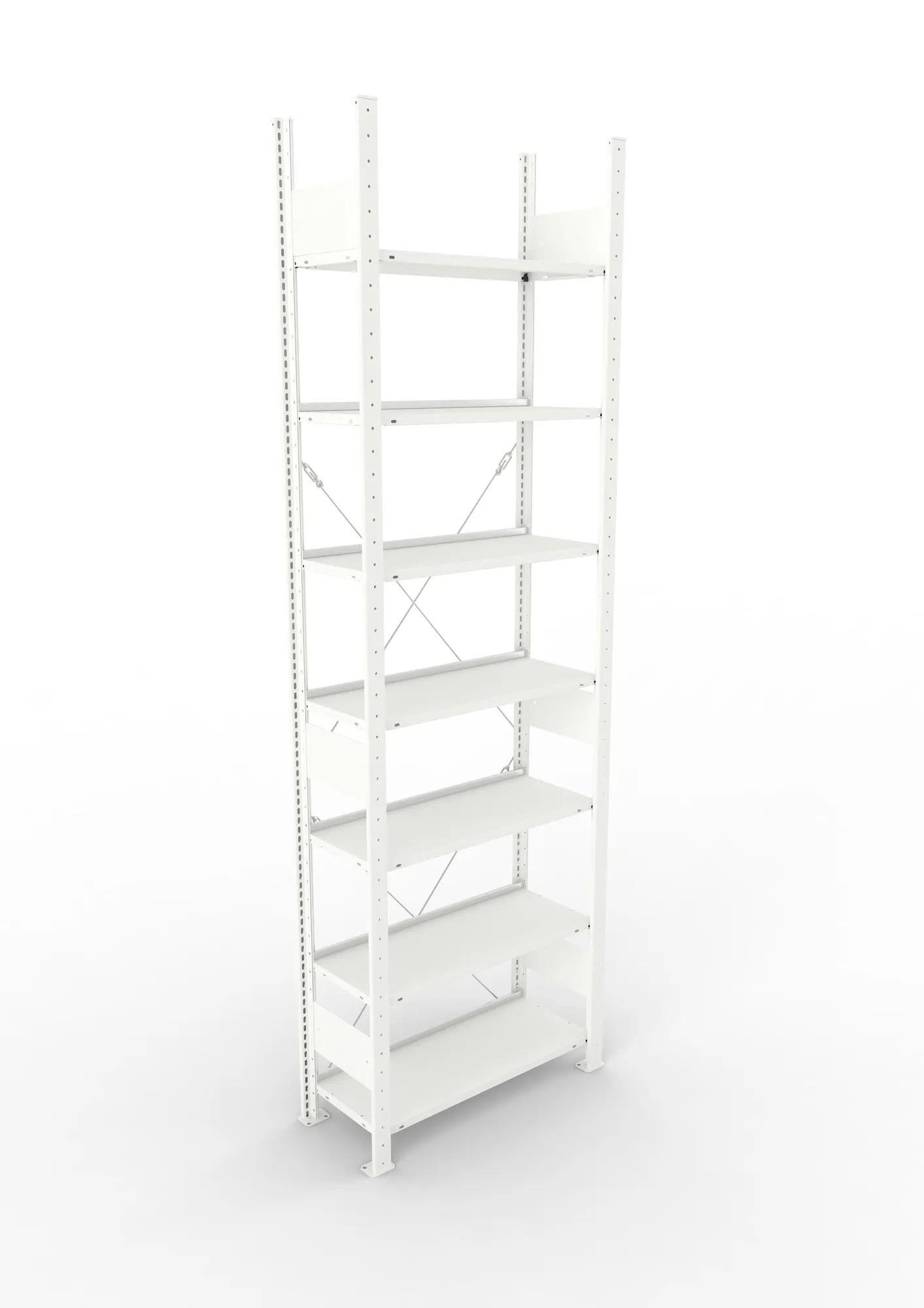META CLIP COMPACT, Büro-Steckregal, Grundregal, 2500 x 750 x 300 mm, Fachlast 80 kg, 7+0 Ebenen, RAL 7035 – Ansicht von oben