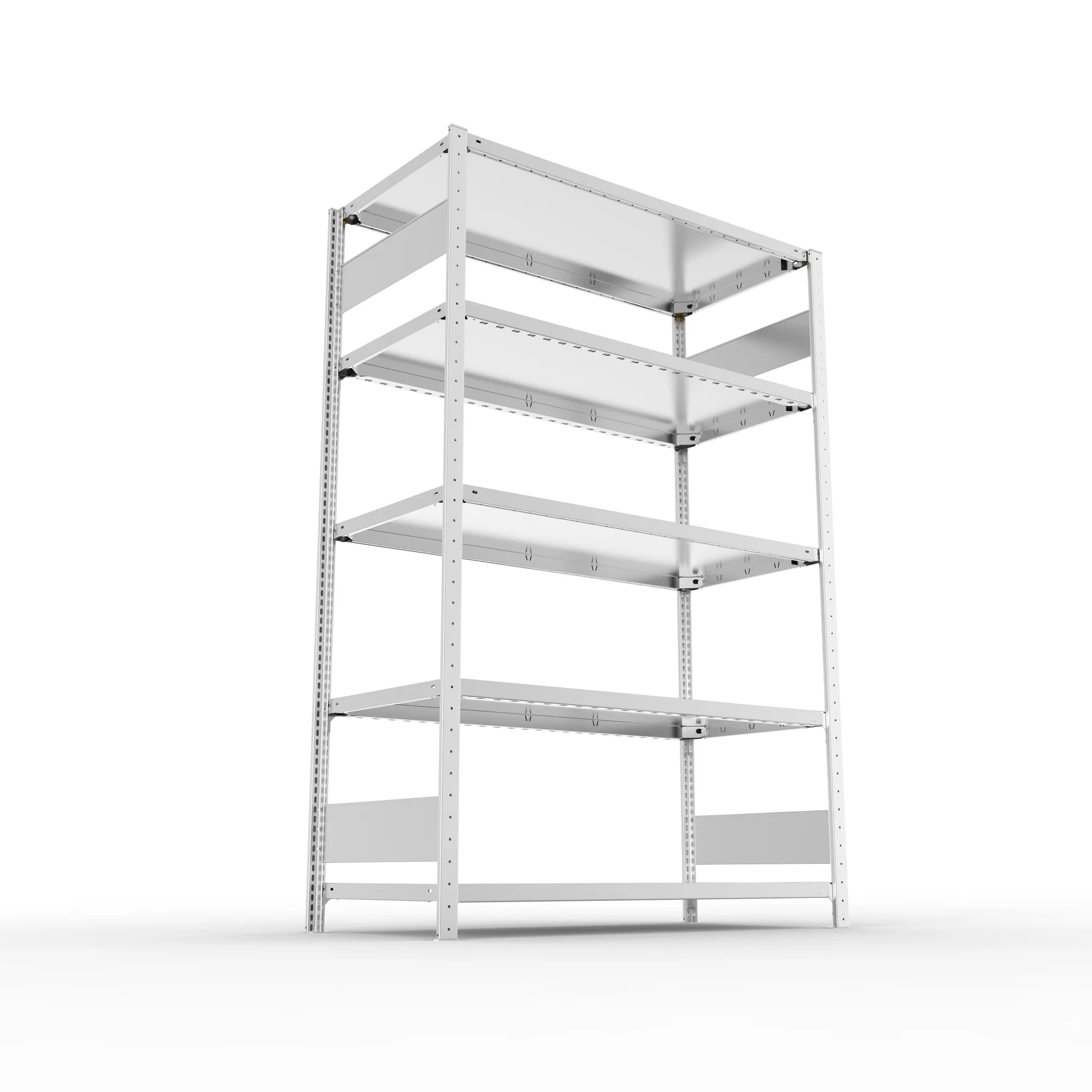 META CLIP S3, Fachbodenregal, Grundregal, 2000 x 1300 x 600 mm, Fachlast 230 kg, 4 Ebenen, Längsriegel, verzinkt – Ansicht von unten