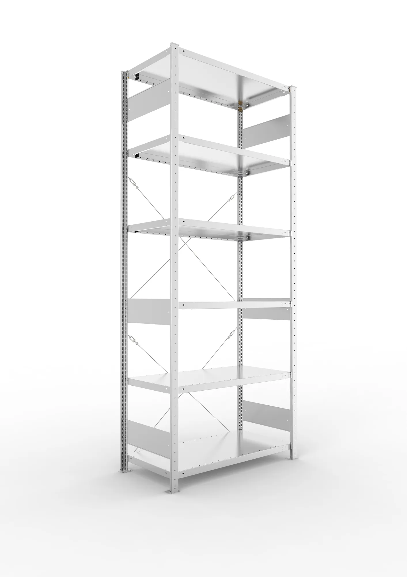 META CLIP S3, Fachbodenregal, Grundregal, 2500 x 1000 x 500 mm, Fachlast 230 kg, 6 Ebenen, verzinkt – Ansicht in Blickhöhe