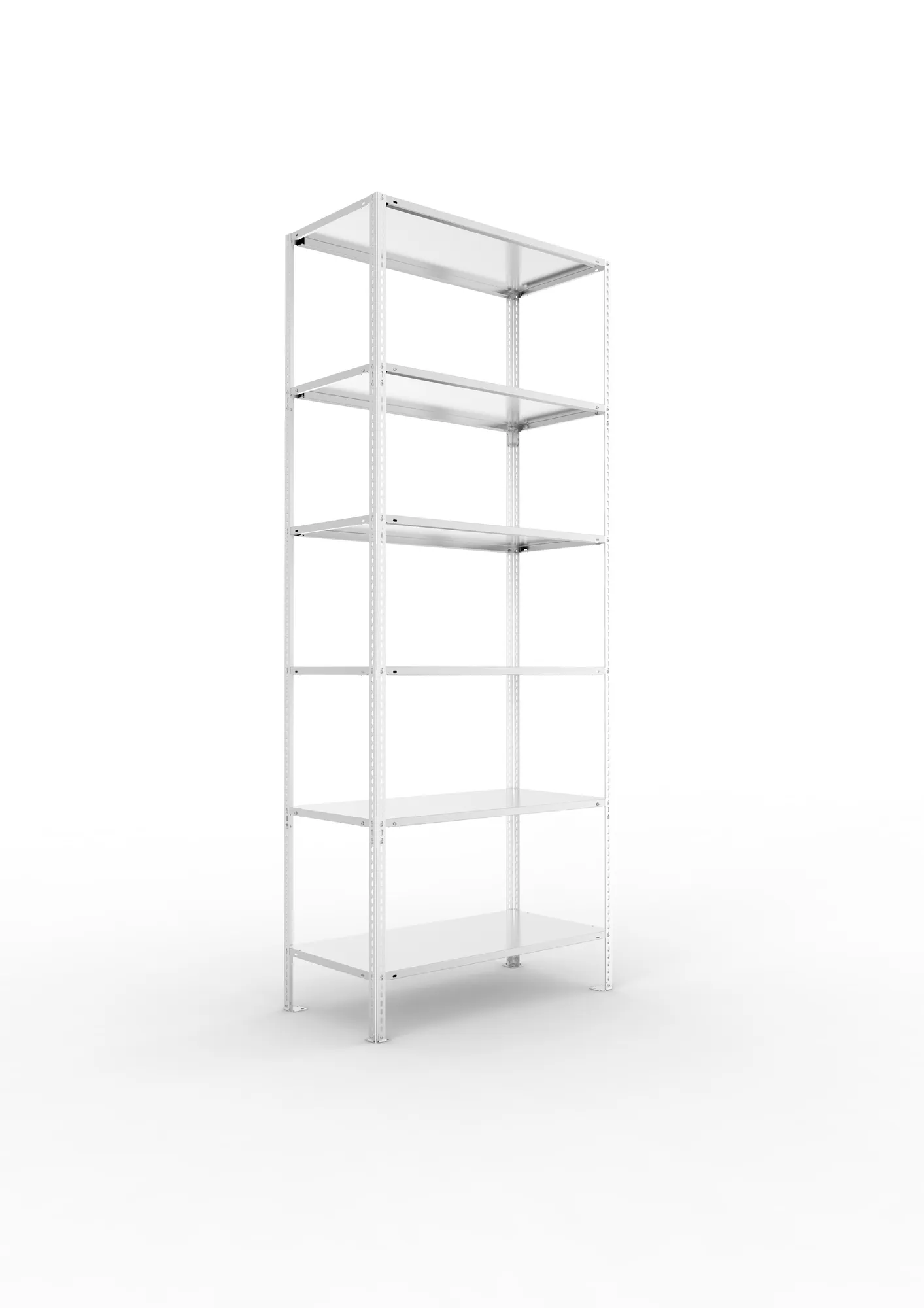 META FIX, Fachbodenregal, Grundregal, 2500 x 1000 x 500 mm, Fachlast 80 kg, 6 Ebenen, verzinkt – Ansicht in Blickhöhe