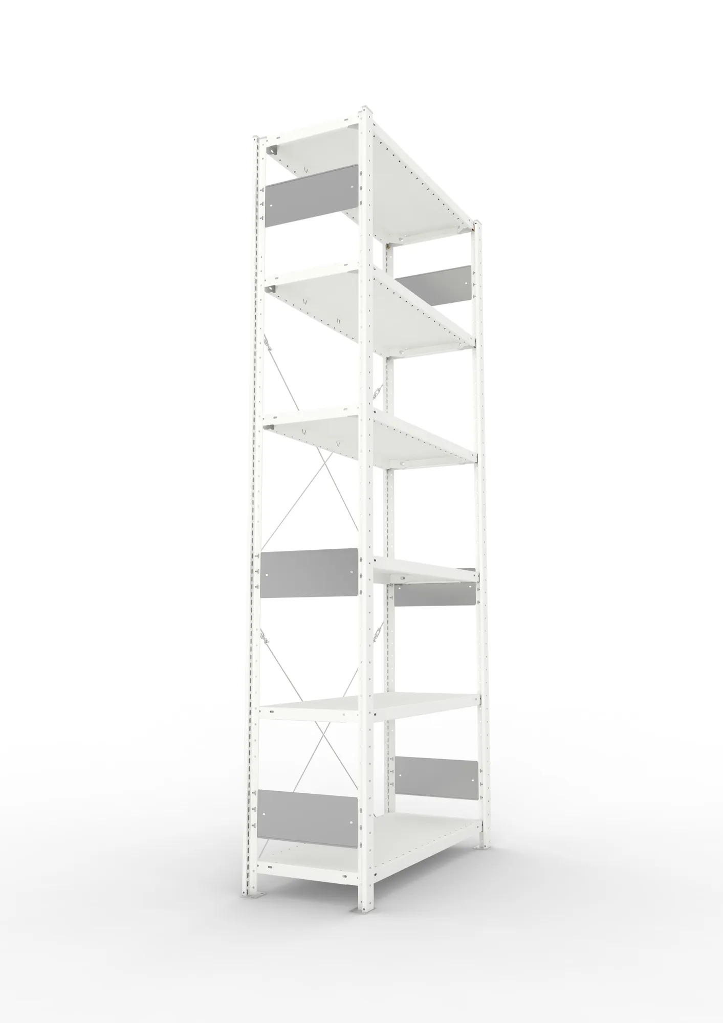 META CLIP S3, Fachbodenregal, Grundregal, 2500 x 1000 x 400 mm, Fachlast 150 kg, 6 Ebenen, RAL 7035 – Seitenansicht