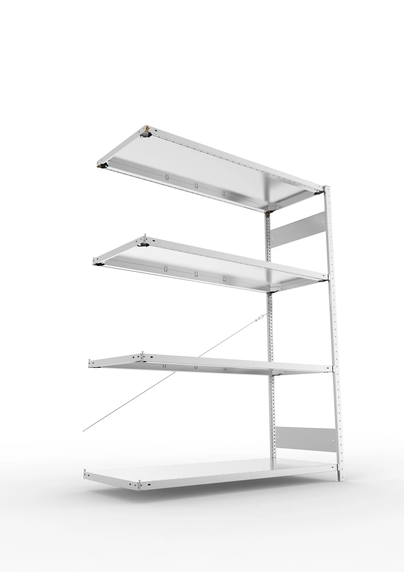 META CLIP S3, Fachbodenregal, Anbauregal, 2000 x 1500 x 600 mm, Fachlast 200 kg, 4 Ebenen, verzinkt – Ansicht von unten