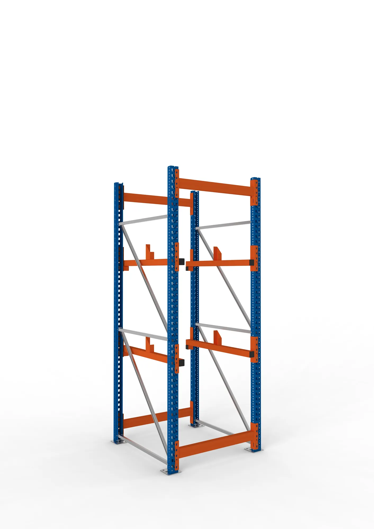 META MULTIPAL, Kabeltrommelregal, Grundregal, 2700 x 900 x 1100 mm, Feldlast 4000 kg, 2 Ebenen, Typ 1, RAL 5010 – Ansicht in Blickhöhe