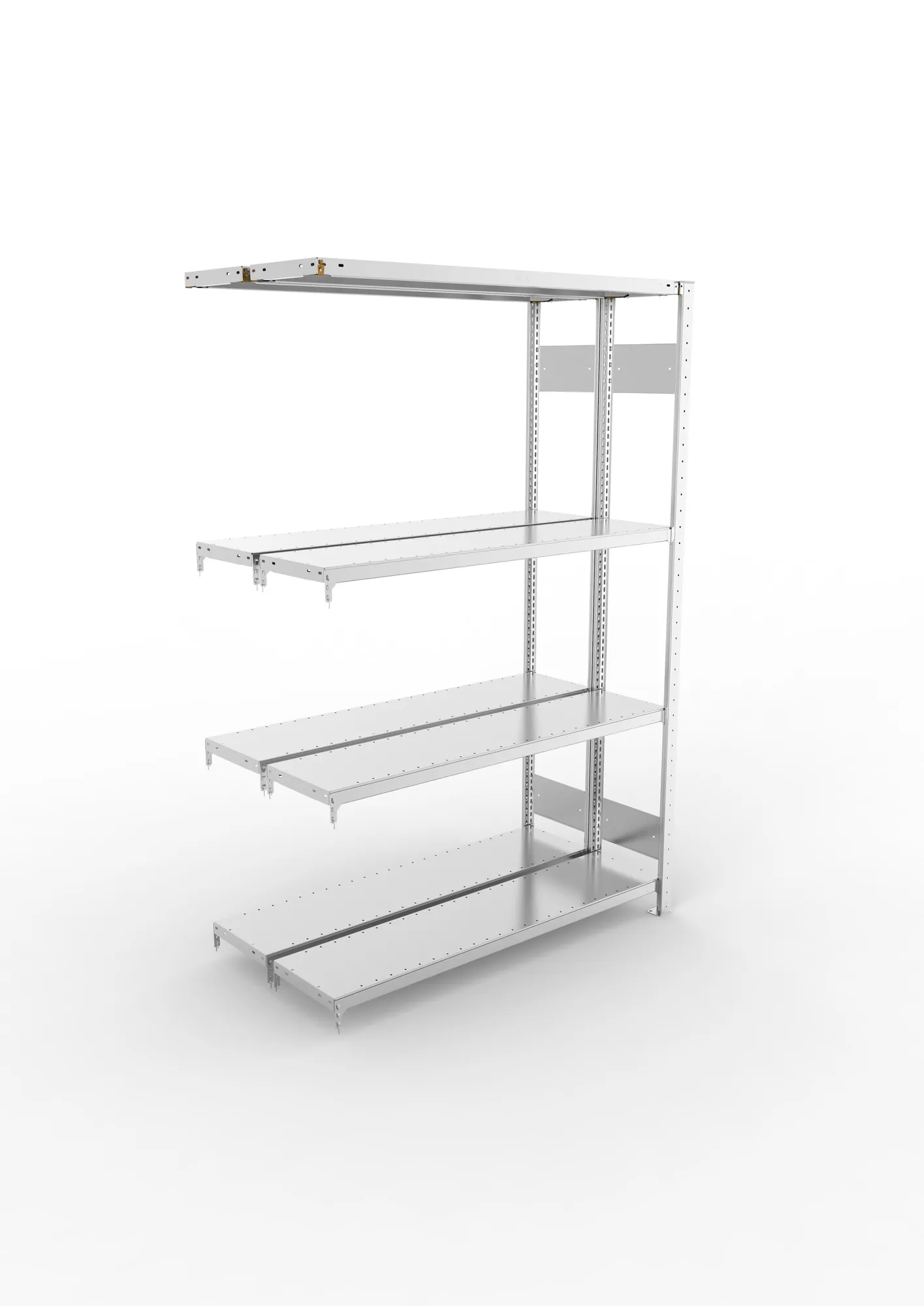 META CLIP S3, Fachbodenregal, Doppel-Anbauregal, 2000 x 1300 x 300 mm, Fachlast 230 kg, 4 Ebenen, Längsriegel, verzinkt – Ansicht von oben