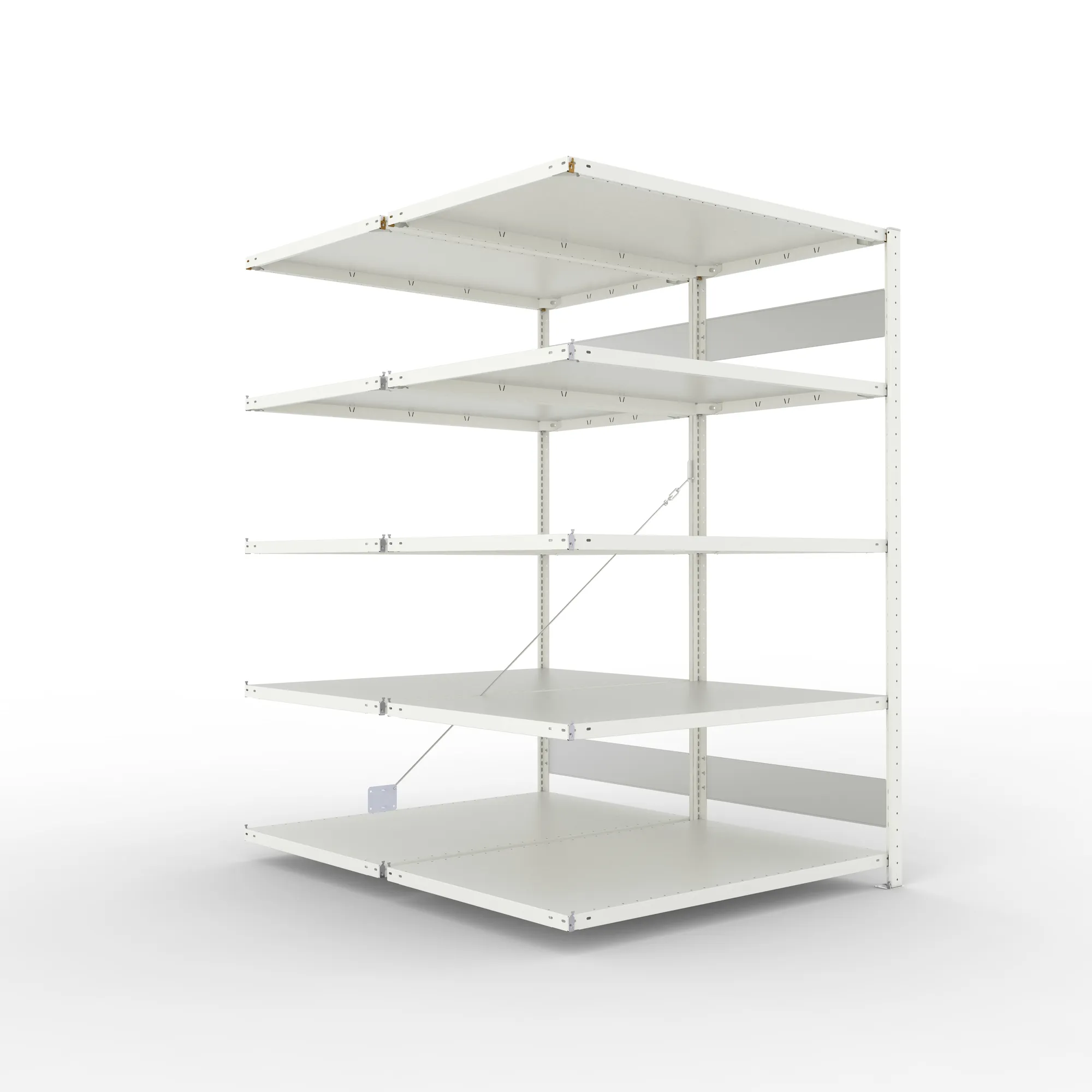 META CLIP S3, Fachbodenregal, Doppel-Anbauregal, 2000 x 1300 x 800 mm, Fachlast 230 kg, 5 Ebenen, RAL 7035 – Ansicht in Blickhöhe