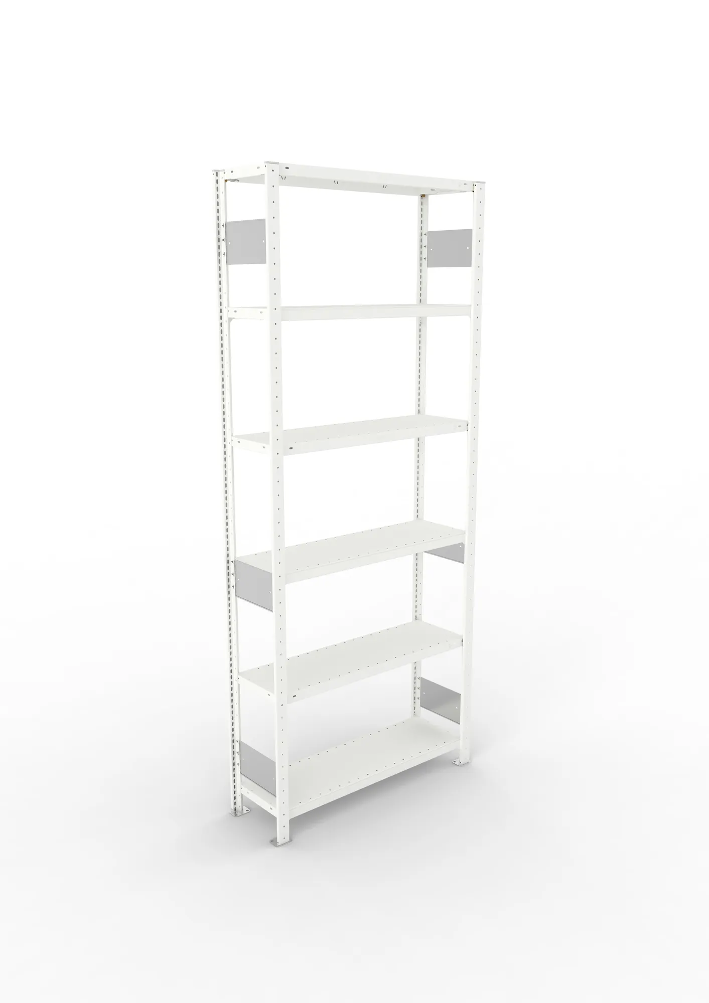 META CLIP S3, Fachbodenregal, Grundregal, 2500 x 1000 x 300 mm, Fachlast 150 kg, 6 Ebenen, Längsriegel, RAL 7035 – Ansicht von oben