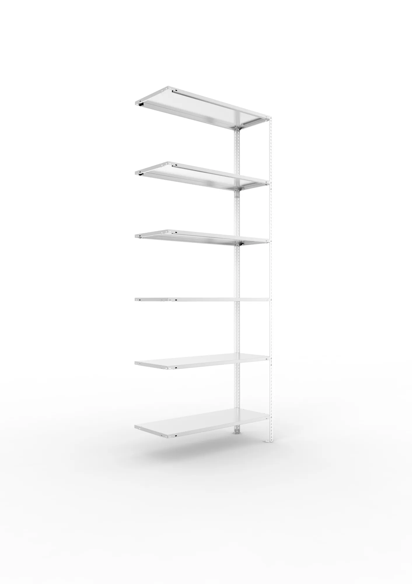 META FIX, Fachbodenregal, Anbauregal, 2500 x 1000 x 400 mm, Fachlast 80 kg, 6 Ebenen, verzinkt – Ansicht in Blickhöhe