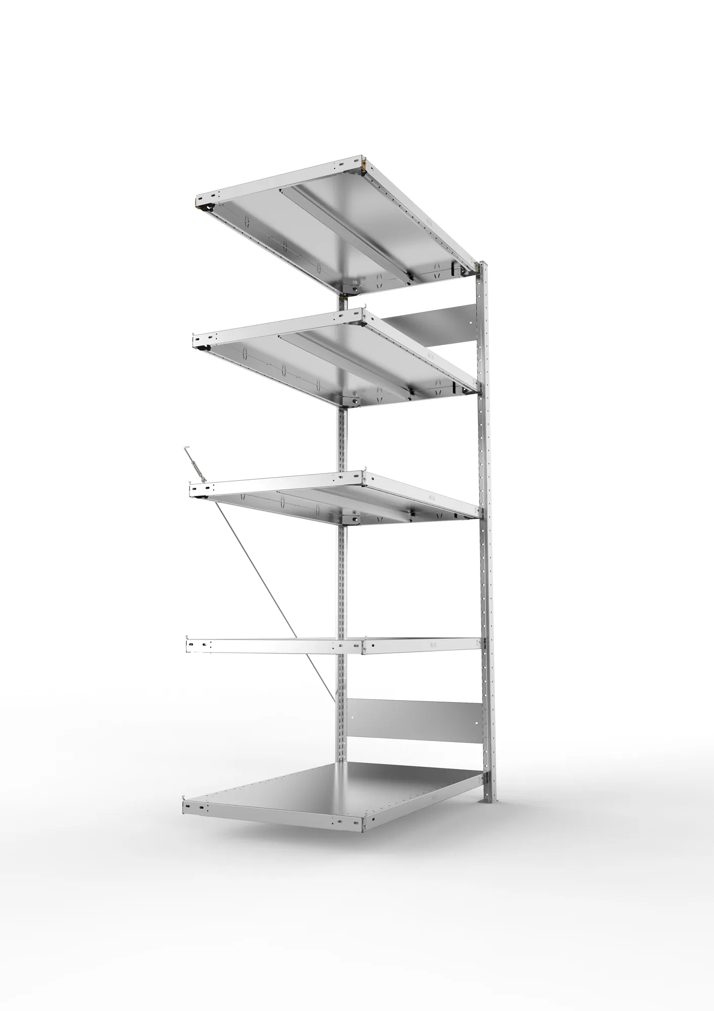 META CLIP, Fachbodenregal, Anbauregal, 2000 x 1000 x 600 mm, Fachlast 330 kg, 5 Ebenen, verzinkt – Seitenansicht