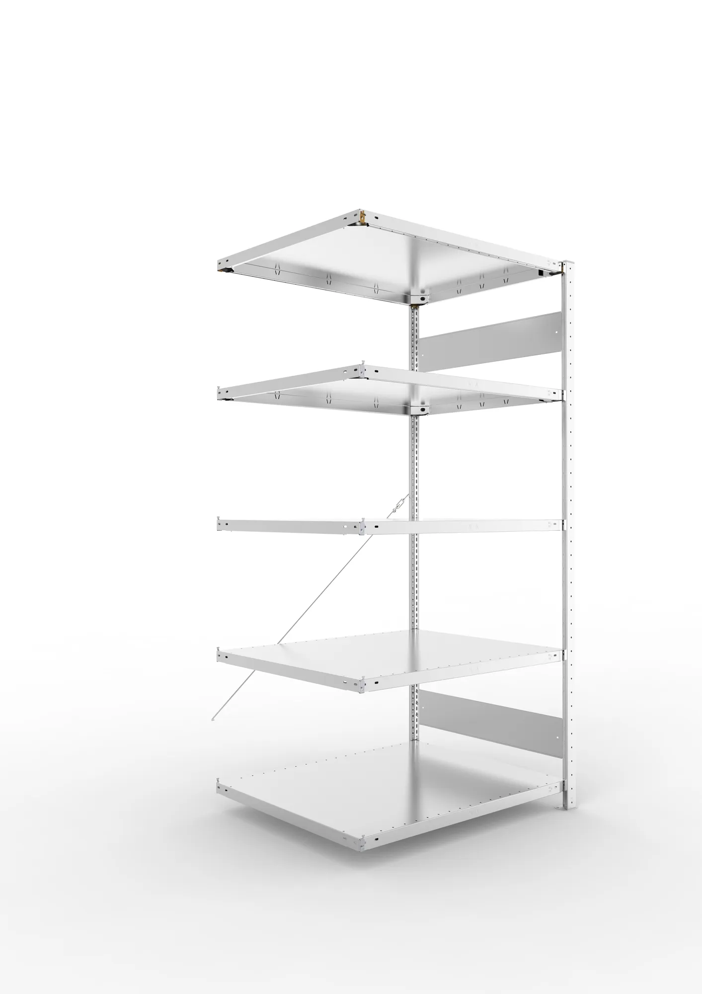 META CLIP S3, Fachbodenregal, Anbauregal, 2000 x 1000 x 800 mm, Fachlast 230 kg, 5 Ebenen, verzinkt – Ansicht in Blickhöhe