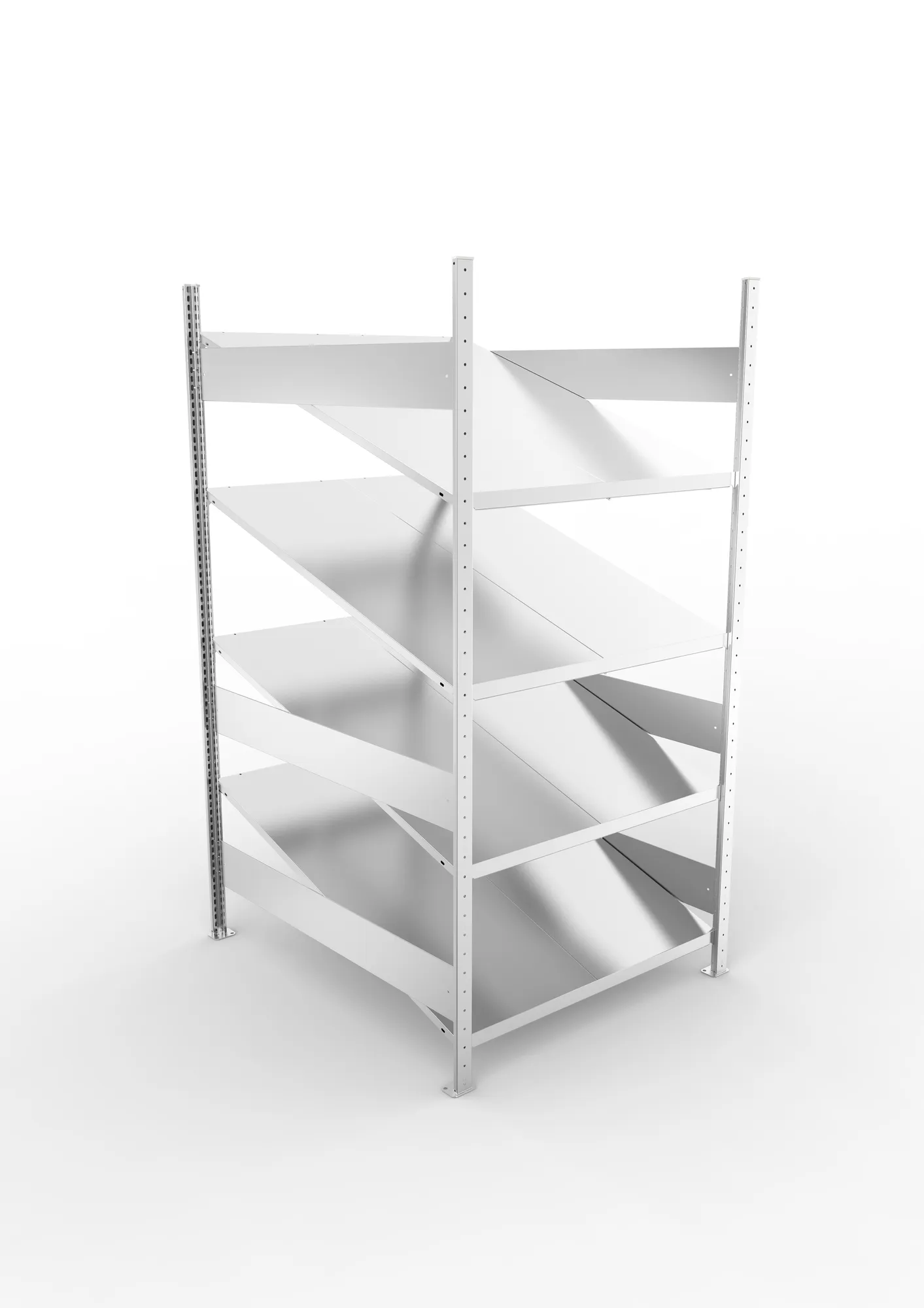 META CLIP S3, Schrägbodenregal, Grundregal, 2000 x 1300 x 1228 mm, Fachlast 80 kg, 4 Ebenen, verzinkt – Ansicht von oben