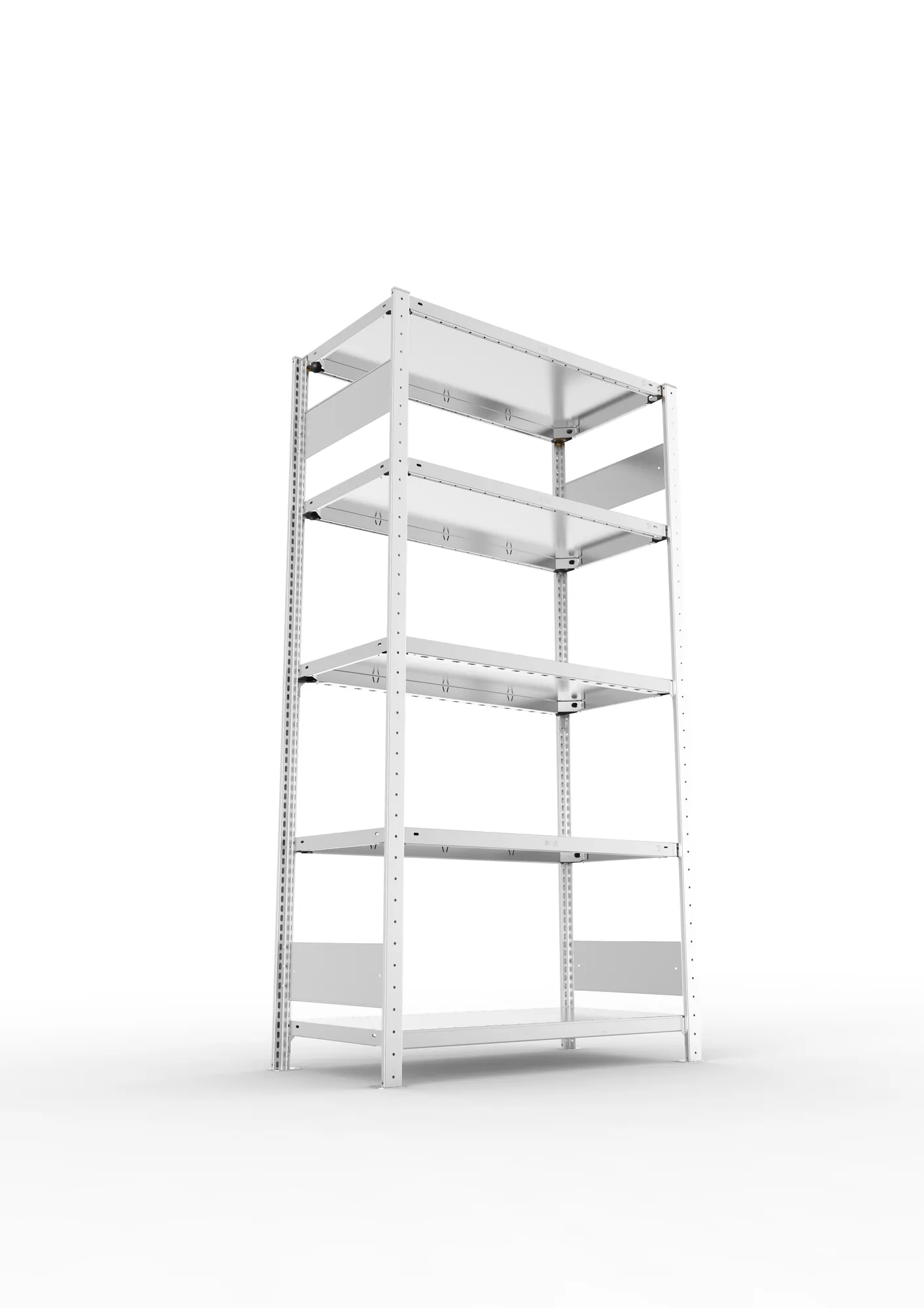 META CLIP S3, Fachbodenregal, Grundregal, 2000 x 1000 x 500 mm, Fachlast 150 kg, 5 Ebenen, Längsriegel, verzinkt – Ansicht von unten