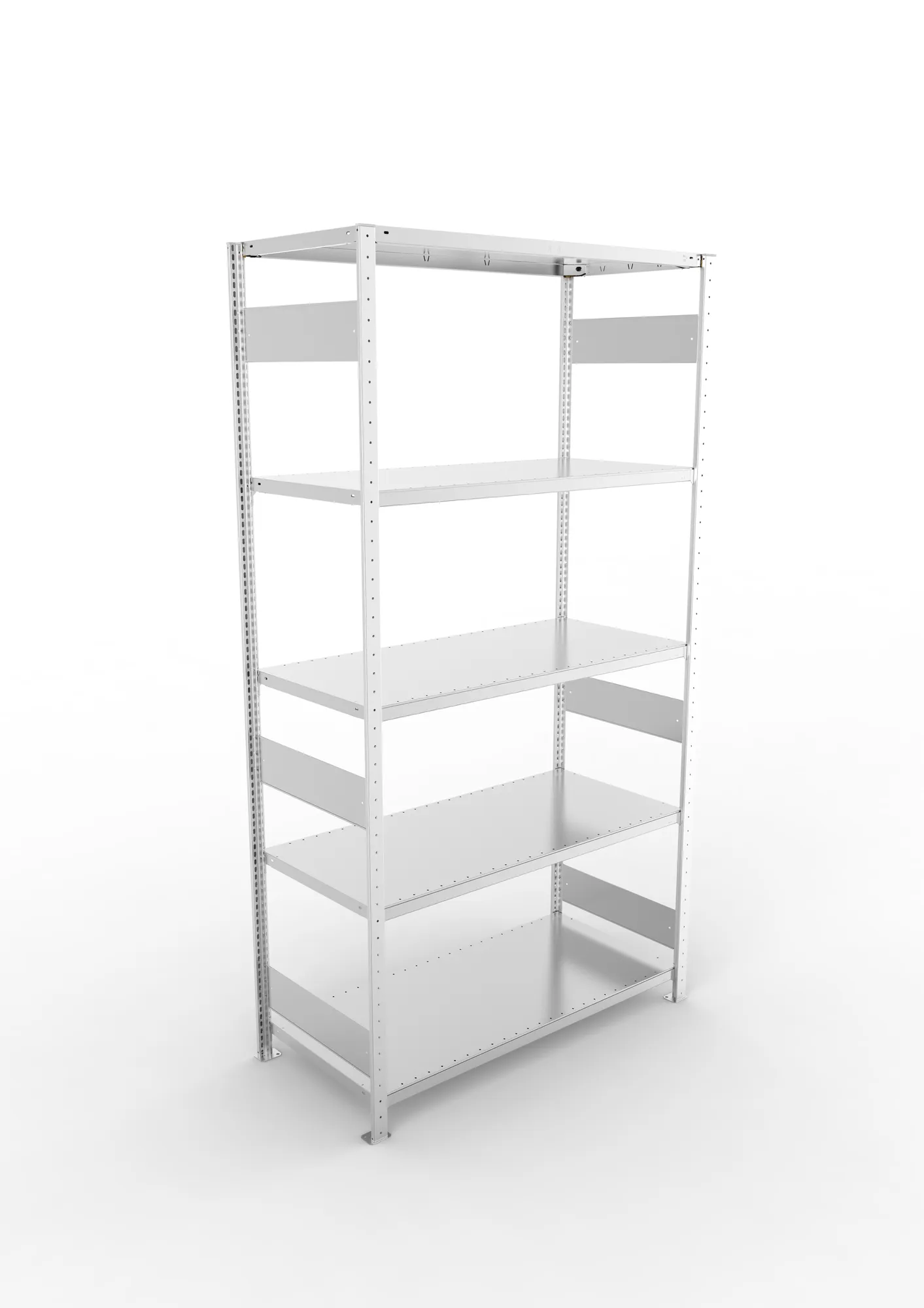 META CLIP S3, Fachbodenregal, Grundregal, 2500 x 1300 x 600 mm, Fachlast 230 kg, 5 Ebenen, Längsriegel, verzinkt – Ansicht von oben