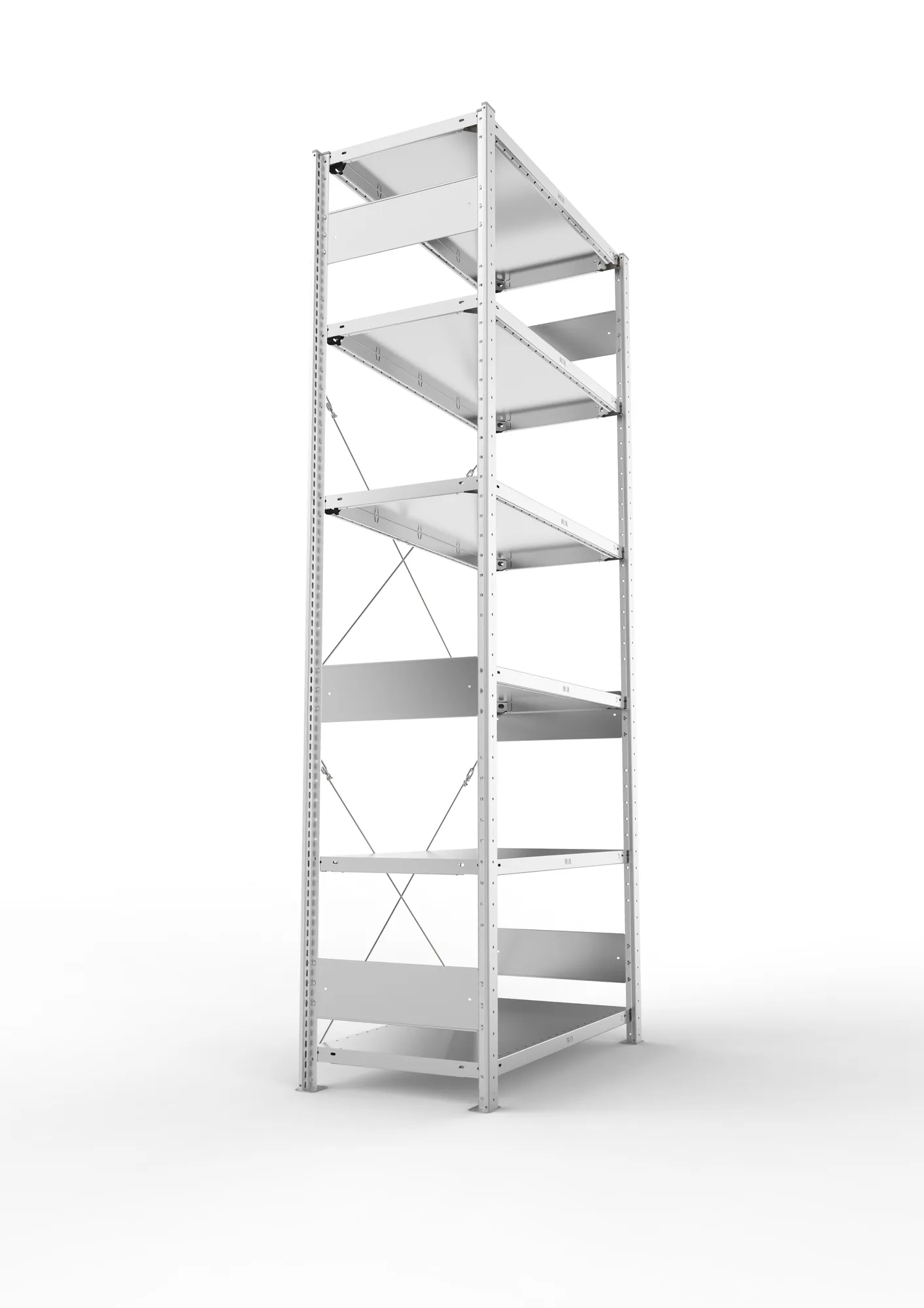 META CLIP S3, Fachbodenregal, Grundregal, 2500 x 1000 x 500 mm, Fachlast 150 kg, 6 Ebenen, verzinkt – Seitenansicht
