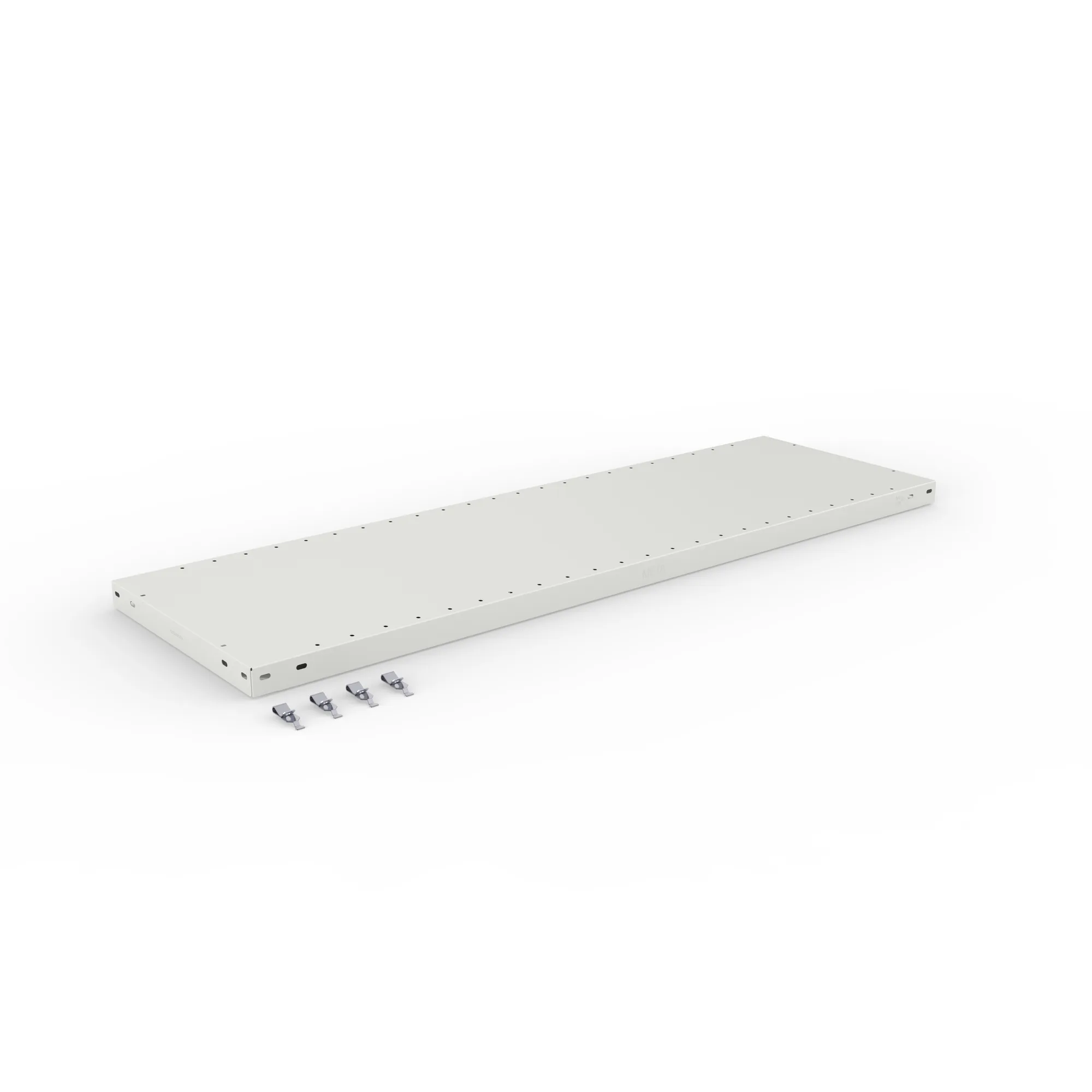 META CLIP, Zusatz-Fachboden, 1300 x 400 mm, 230 kg, RAL 7035 – Ansicht in Blickhöhe