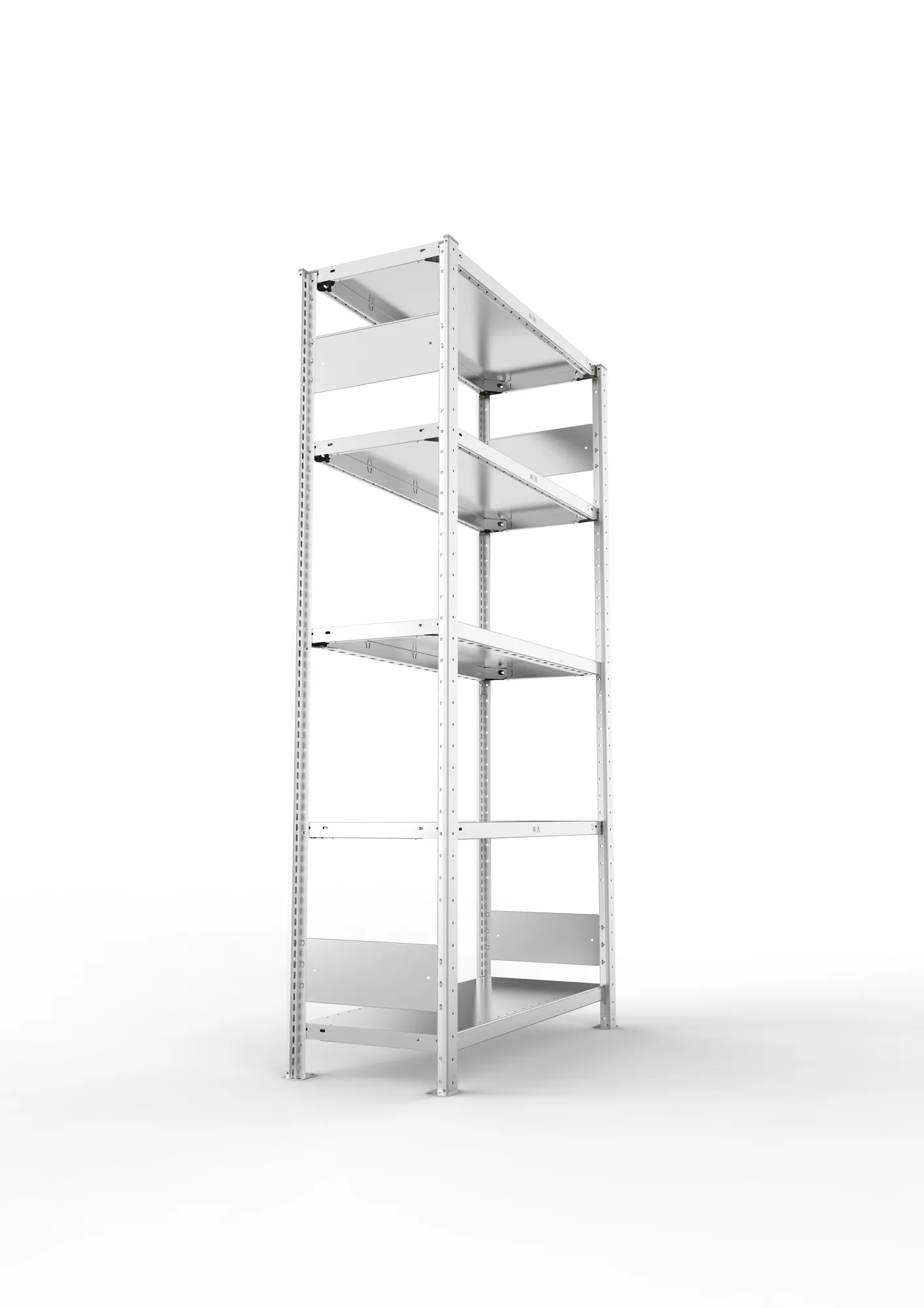 META CLIP S3, Fachbodenregal, Grundregal, 2000 x 1000 x 400 mm, Fachlast 150 kg, 5 Ebenen, Längsriegel, verzinkt – Seitenansicht
