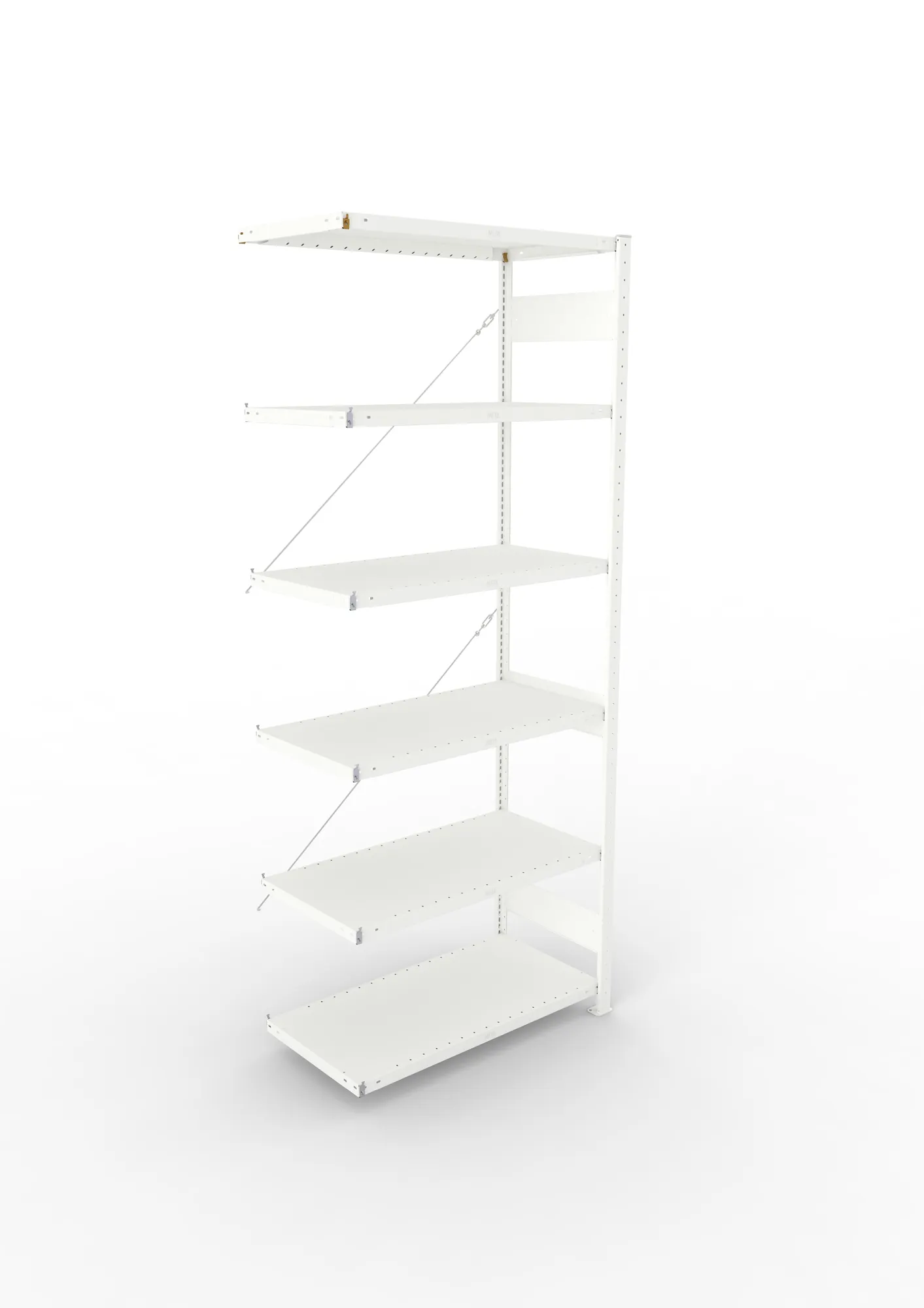 META CLIP, Fachbodenregal, Anbauregal, 2500 x 1000 x 500 mm, Fachlast 230 kg, 6 Ebenen, RAL 7035 – Ansicht von oben
