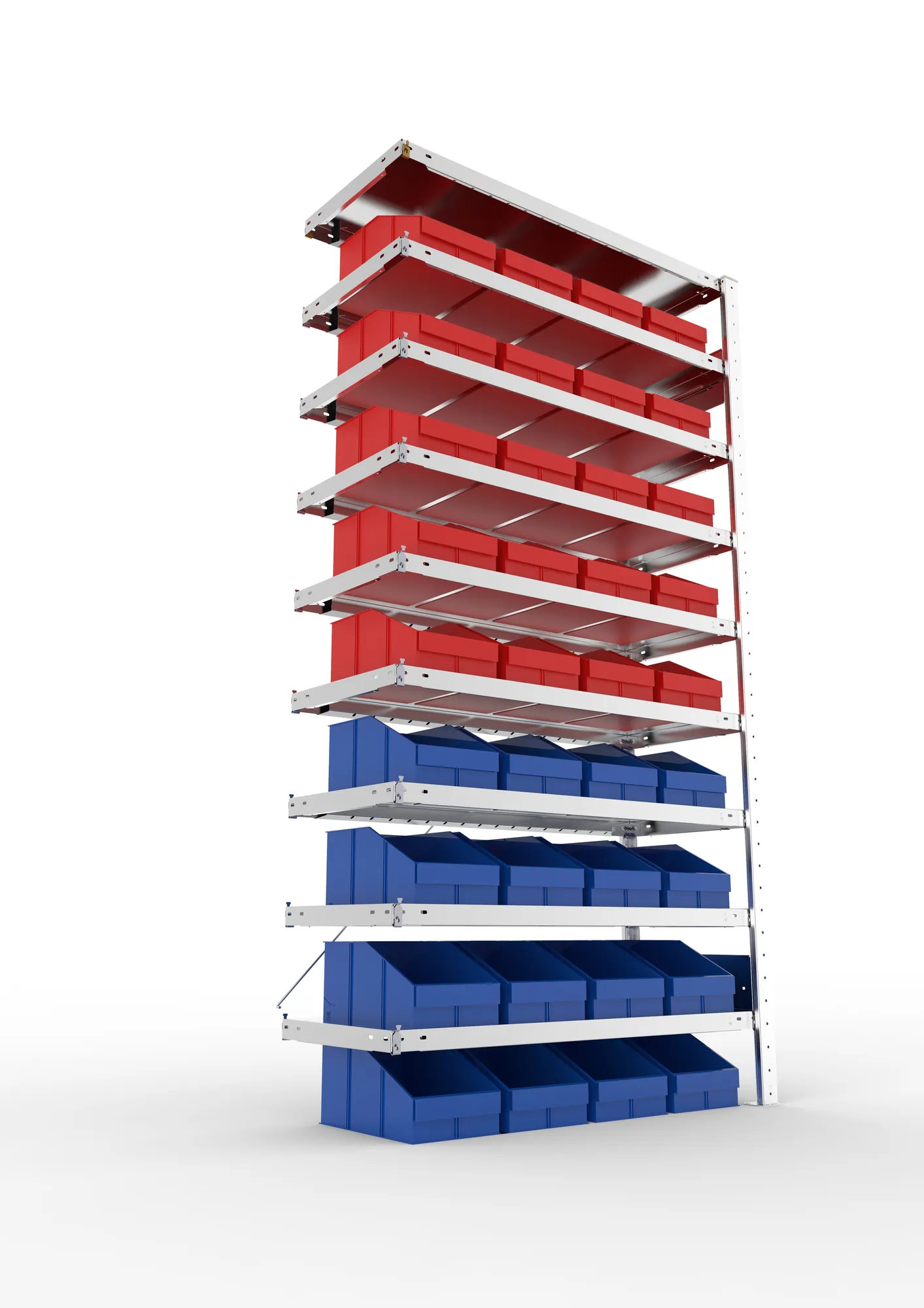 META CLIP S3, Sichtlagerkastenregal, Anbauregal, 2000 x 1000 x 400 mm, Fachlast 100 kg, 36 Sichtlagerkästen, 9 Ebenen, verzinkt – Ansicht von unten