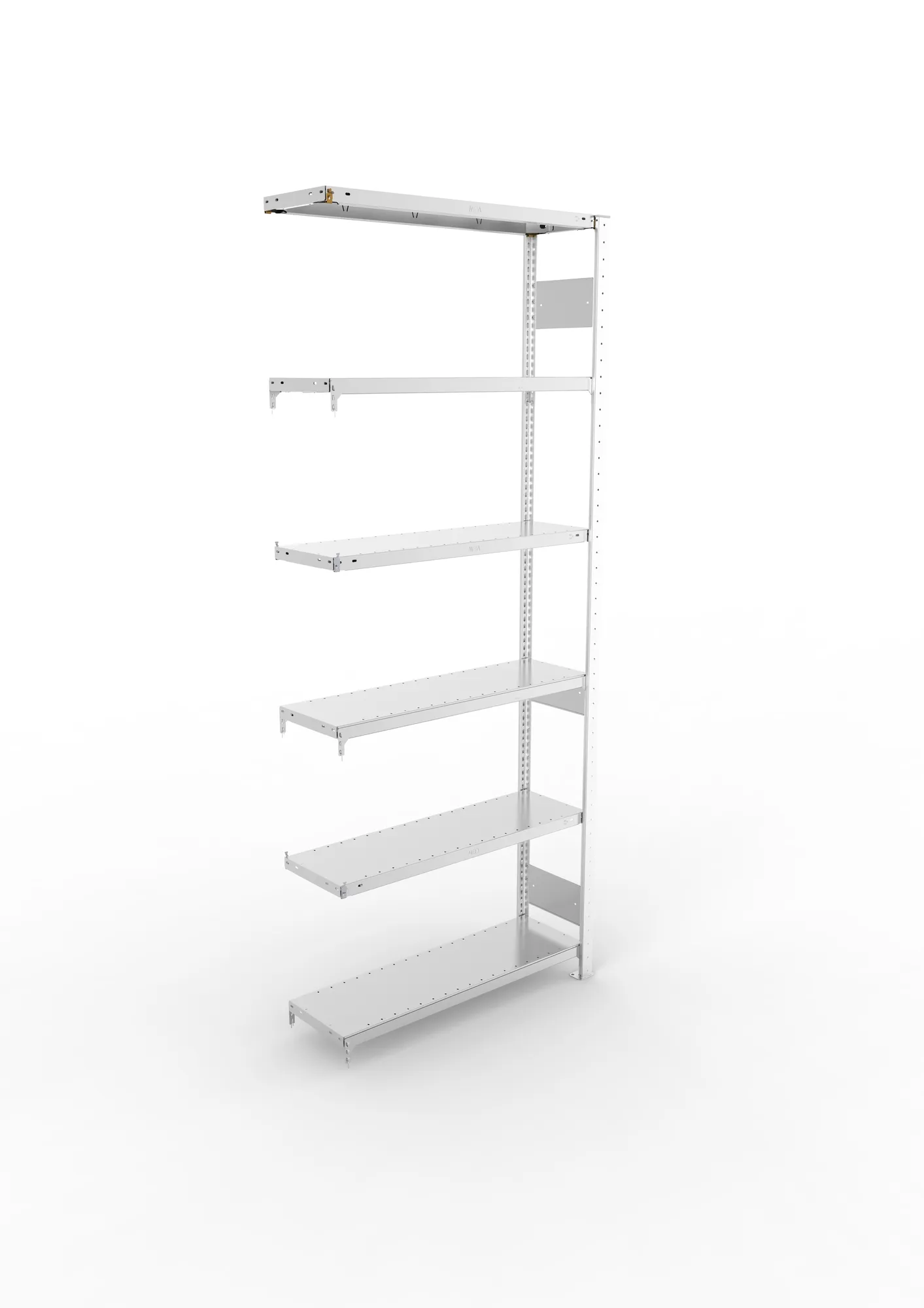 META CLIP S3, Fachbodenregal, Anbauregal, 2500 x 1000 x 300 mm, Fachlast 150 kg, 6 Ebenen, Längsriegel, verzinkt – Ansicht von oben