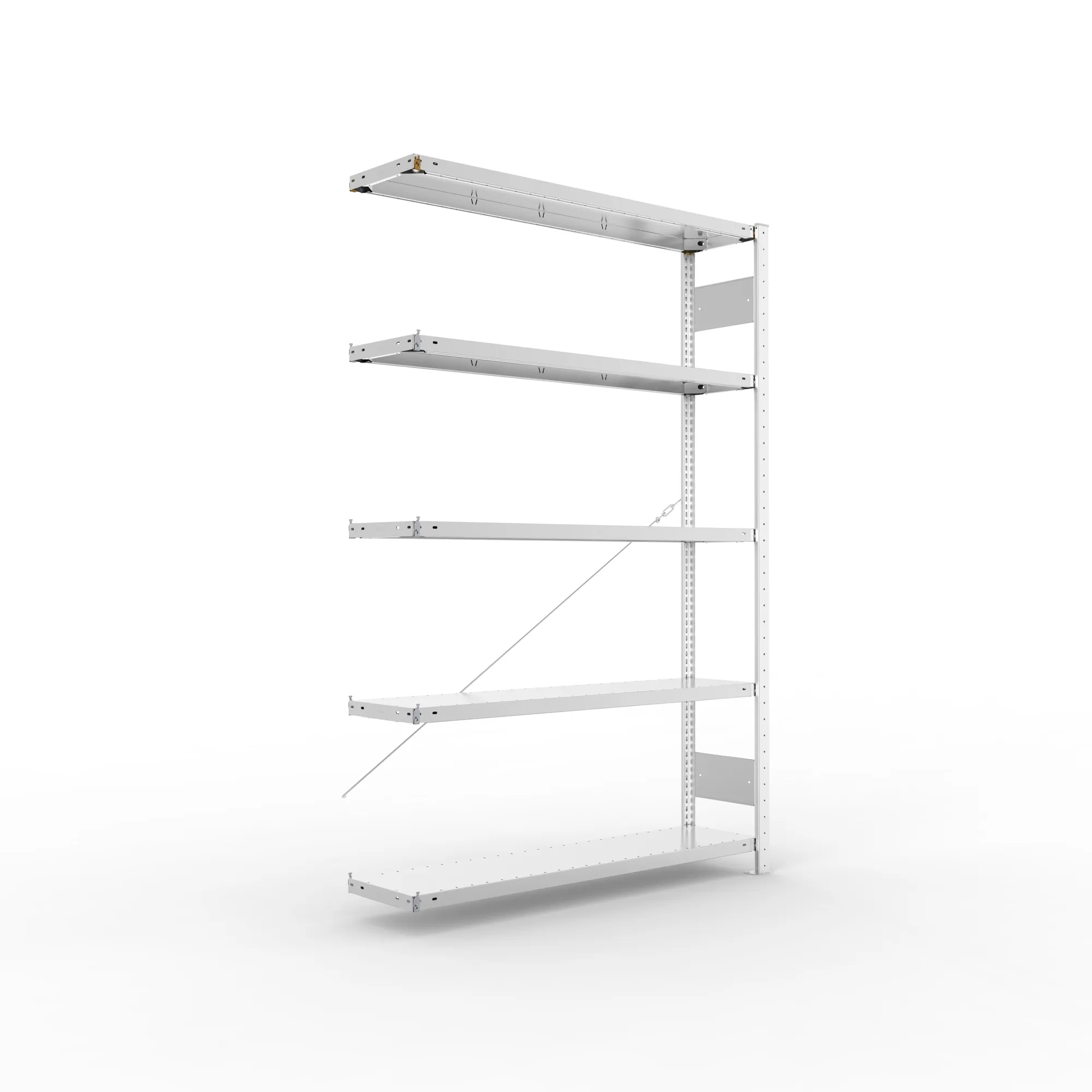 META CLIP, Fachbodenregal, Anbauregal, 2000 x 1300 x 300 mm, Fachlast 230 kg, 5 Ebenen, verzinkt – Ansicht in Blickhöhe