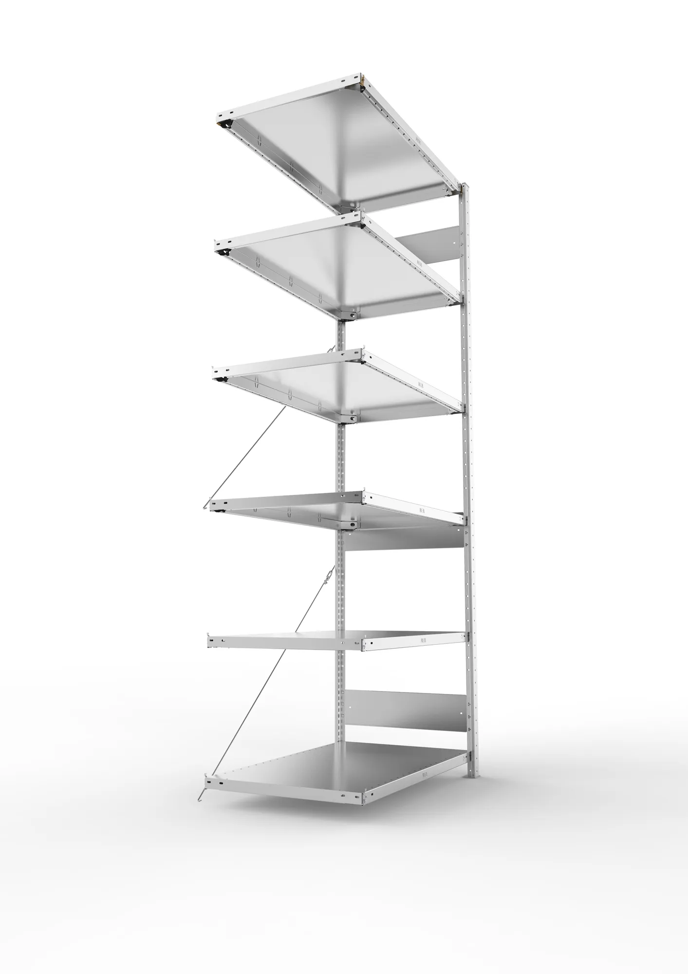 META CLIP S3, Fachbodenregal, Anbauregal, 2500 x 1000 x 600 mm, Fachlast 150 kg, 6 Ebenen, verzinkt – Seitenansicht