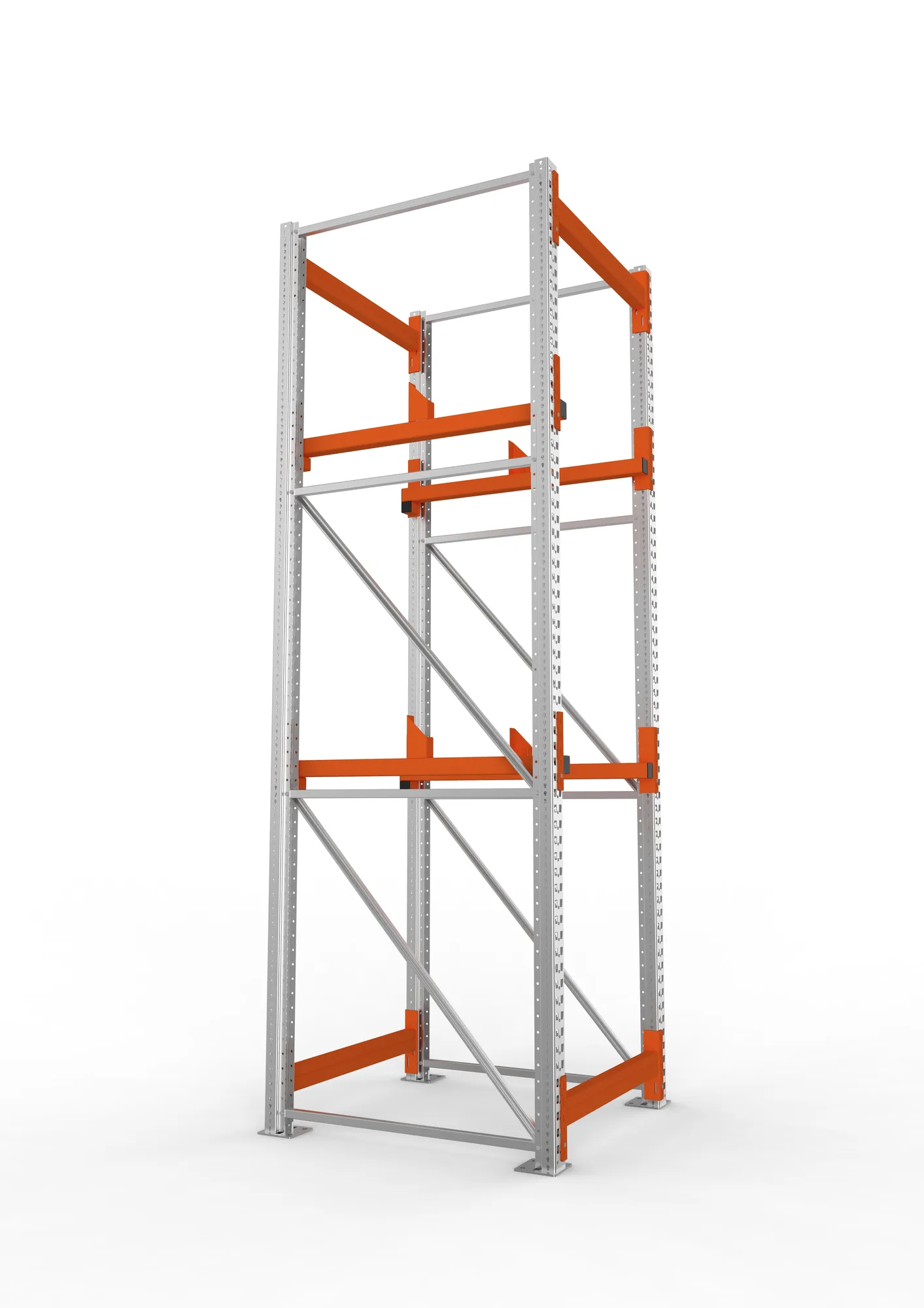 META MULTIPAL, Kabeltrommelregal, Grundregal, 3300 x 900 x 1100 mm, Feldlast 4000 kg, 2 Ebenen, Typ 1, verzinkt – Seitenansicht