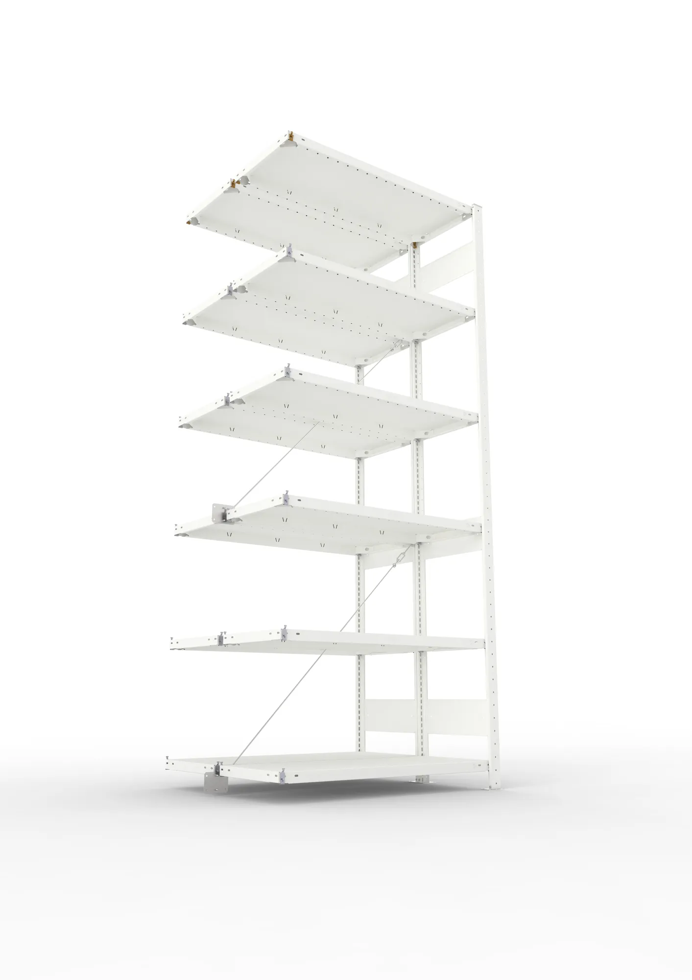 META CLIP, Fachbodenregal, Doppel-Anbauregal, 2500 x 1000 x 400 mm, Fachlast 150 kg, 6 Ebenen, RAL 7035 – Ansicht von unten