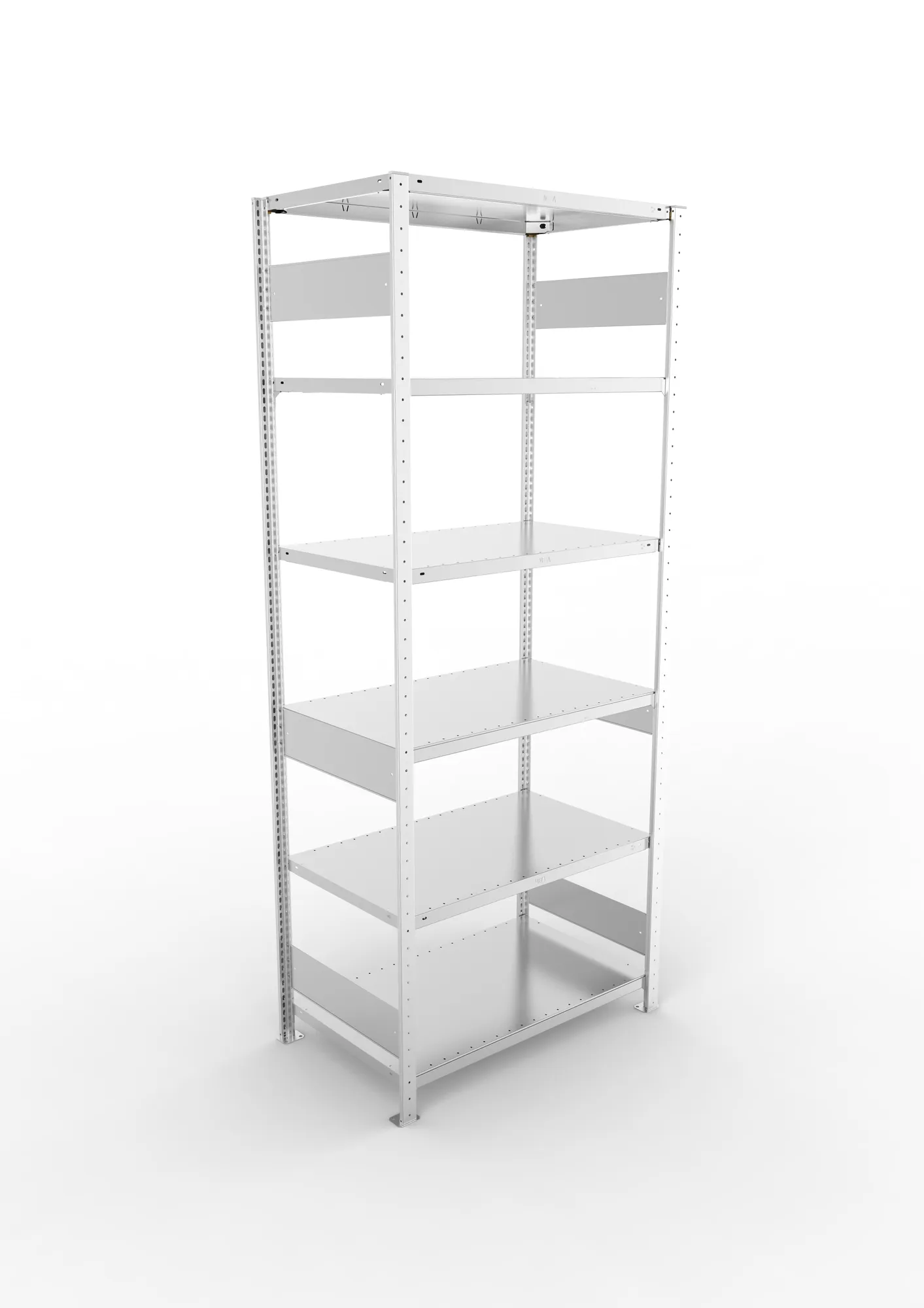 META CLIP S3, Fachbodenregal, Grundregal, 2500 x 1000 x 600 mm, Fachlast 150 kg, 6 Ebenen, Längsriegel, verzinkt – Ansicht von oben