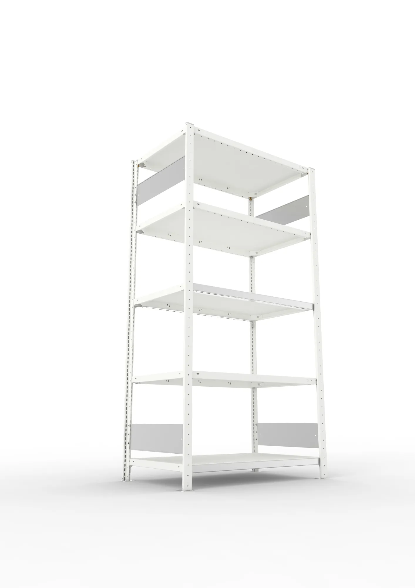 META CLIP S3, Fachbodenregal, Grundregal, 2000 x 1000 x 600 mm, Fachlast 150 kg, 5 Ebenen, Längsriegel, RAL 7035 – Ansicht von unten