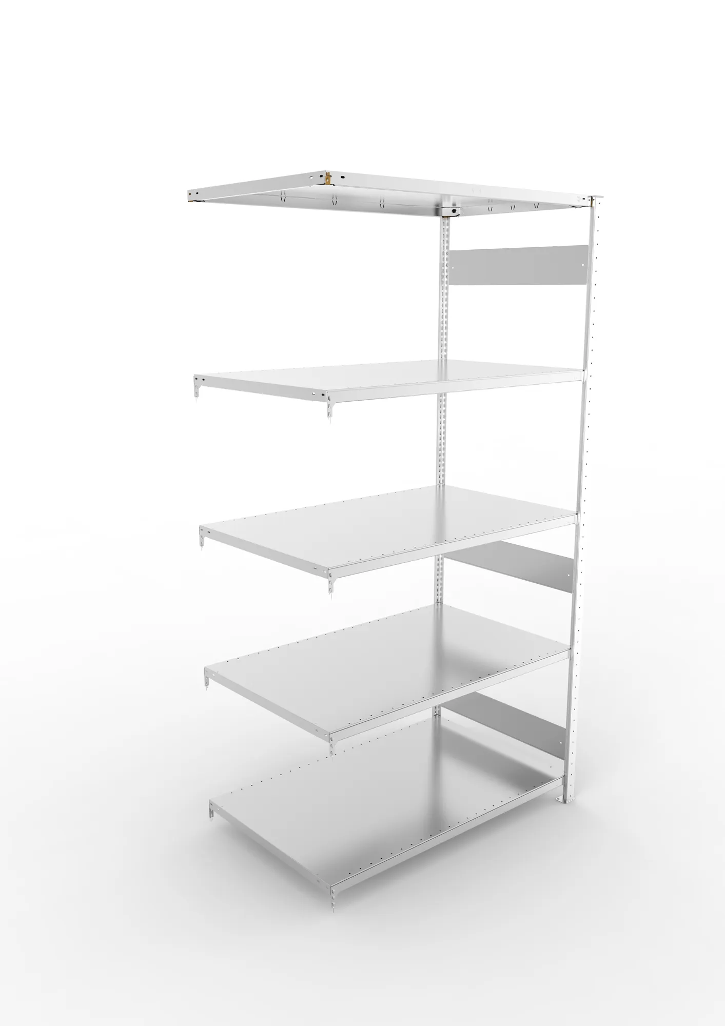 META CLIP S3, Fachbodenregal, Anbauregal, 2500 x 1300 x 800 mm, Fachlast 230 kg, 5 Ebenen, Längsriegel, verzinkt – Ansicht von oben