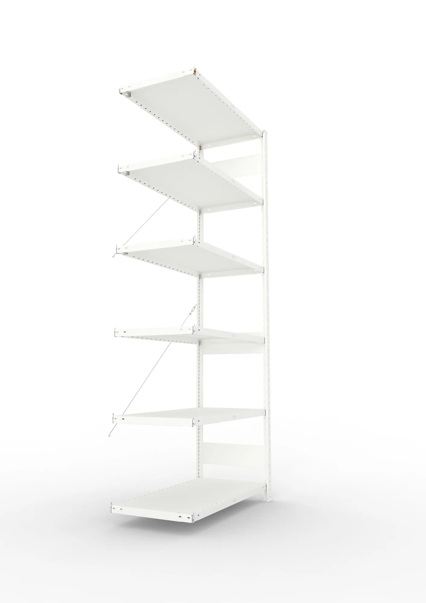 META CLIP, Fachbodenregal, Anbauregal, 2500 x 1000 x 500 mm, Fachlast 230 kg, 6 Ebenen, RAL 7035 – Seitenansicht