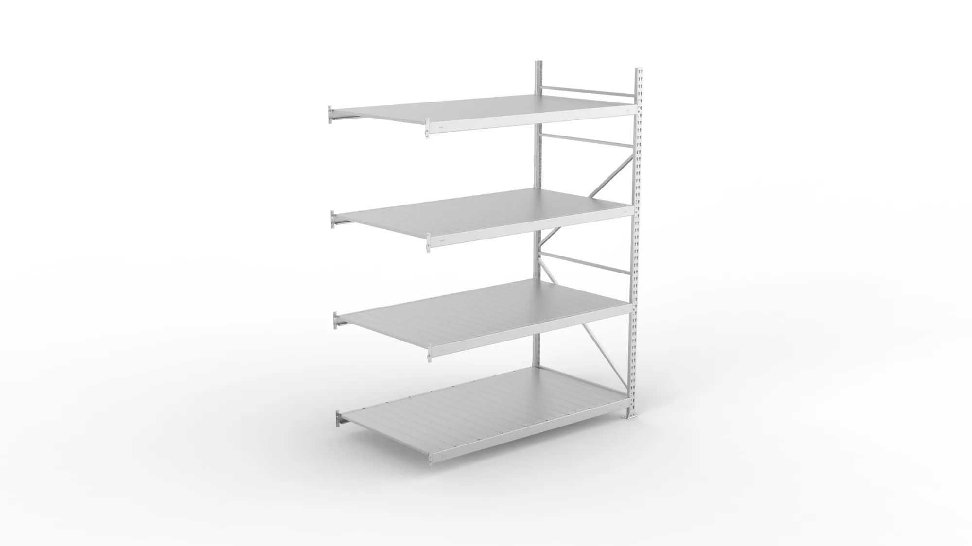 META MINI-RACK, Weitspannregal, Anbauregal, 2500 x 1800 x 1050 mm, Fachlast 600 kg, Stahlpaneelböden, 4 Ebenen – Ansicht von oben