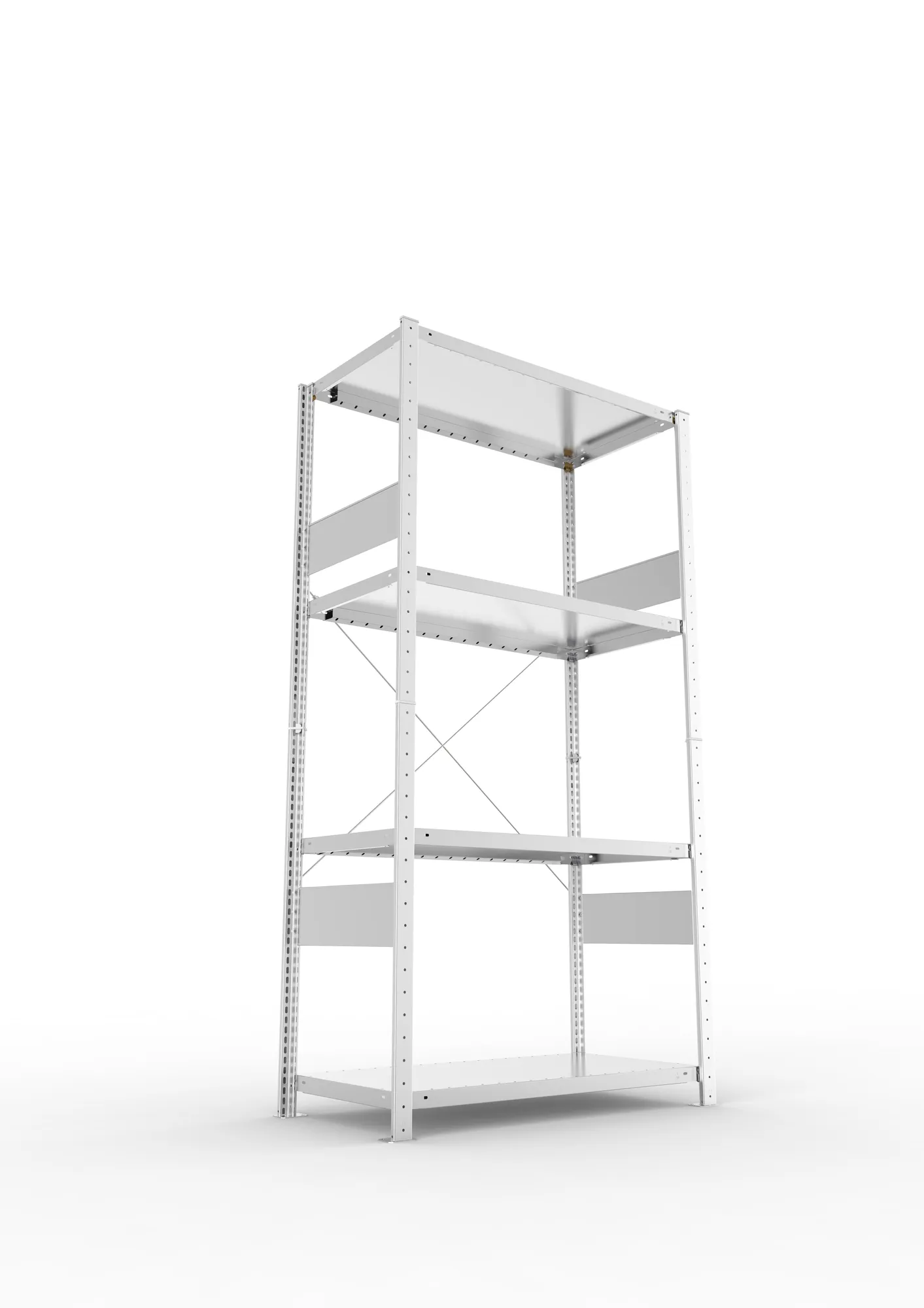 META CLIP SPLIT, Fachbodenregal, Grundregal, 2000 x 1000 x 500 mm, Fachlast 230 kg, 4 Ebenen, verzinkt – Ansicht von unten