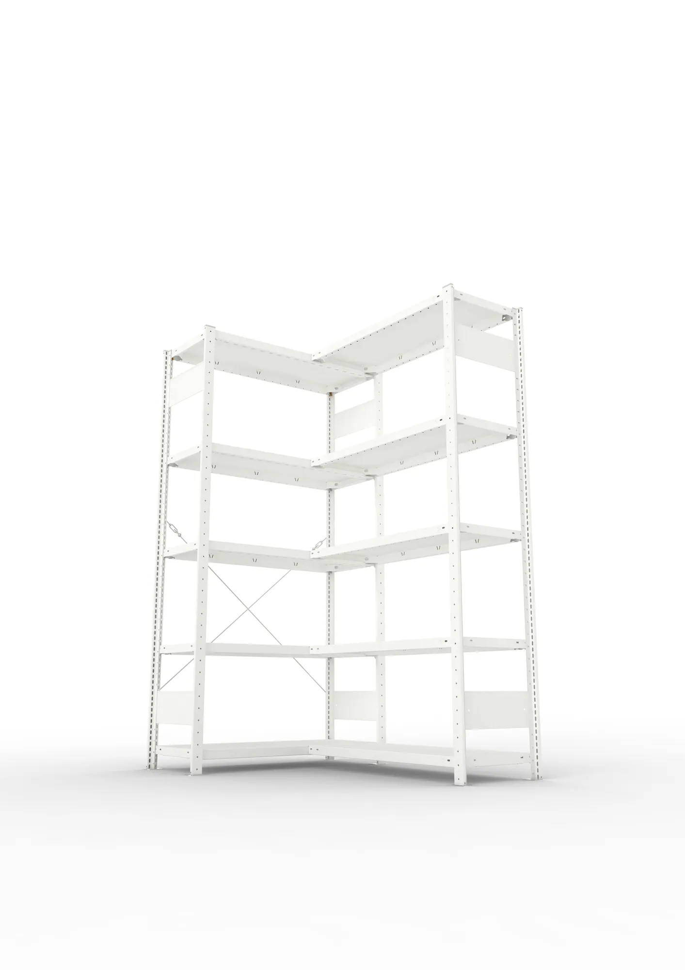 META CLIP, Eckregal, 2000 x 1000 x 400 mm, Fachlast 100 kg, 5 Ebenen, RAL 7035 – Ansicht von unten